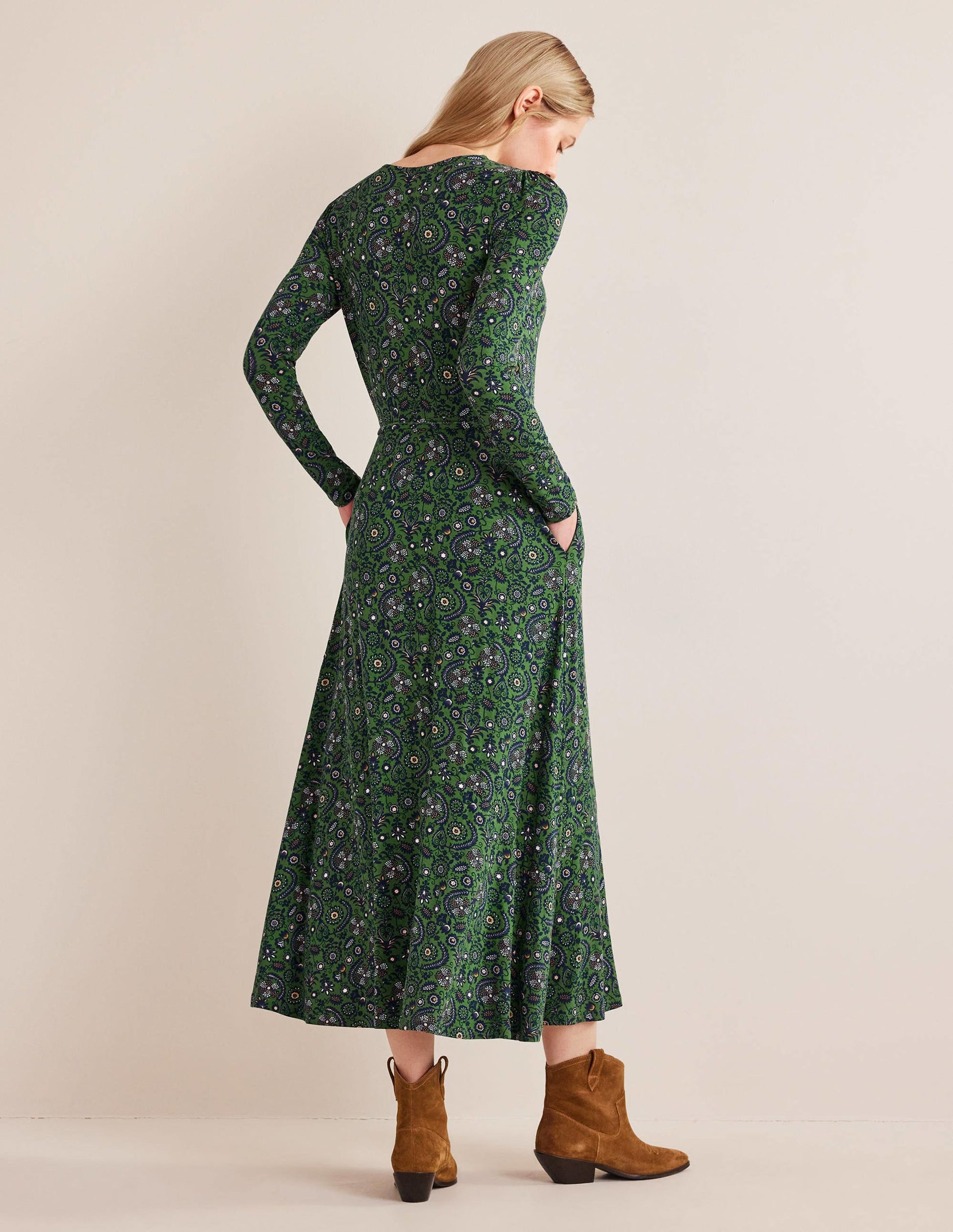 Skirt Detail Jersey Midi Dress-Broad Bean, Tropic Charm-4
