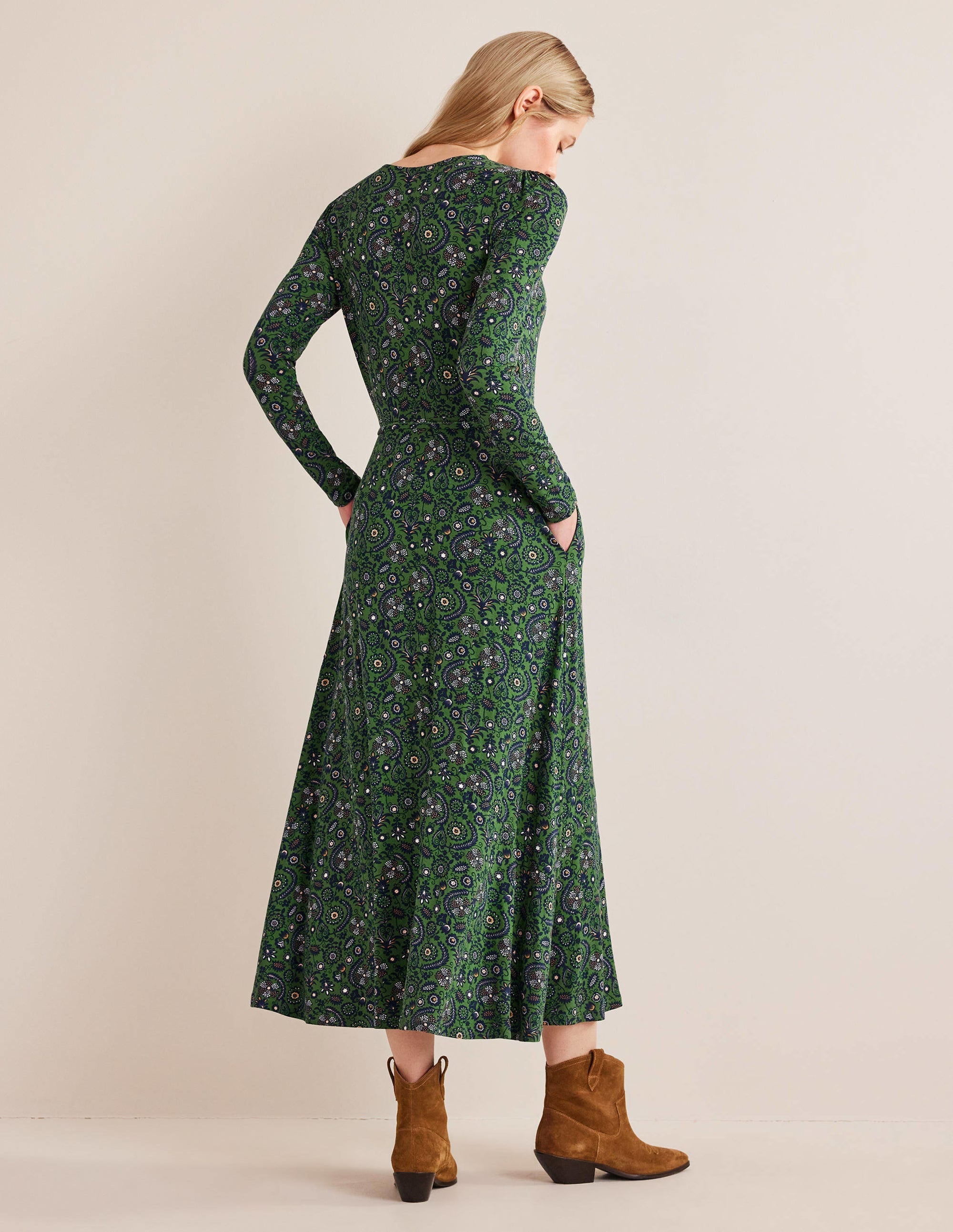 Skirt Detail Jersey Midi Dress-Broad Bean, Tropic Charm - Image 4