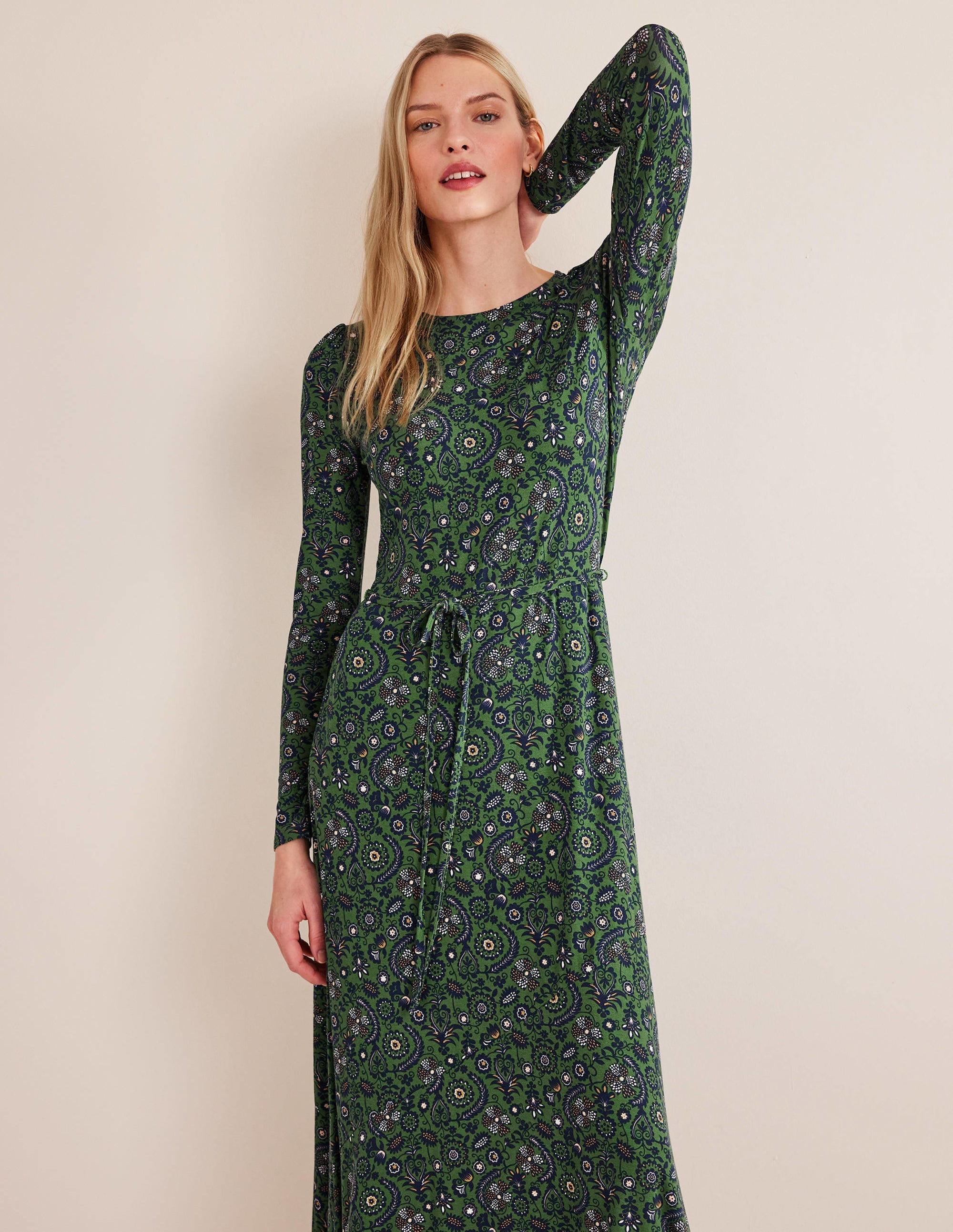 Skirt Detail Jersey Midi Dress-Broad Bean, Tropic Charm - Image 5