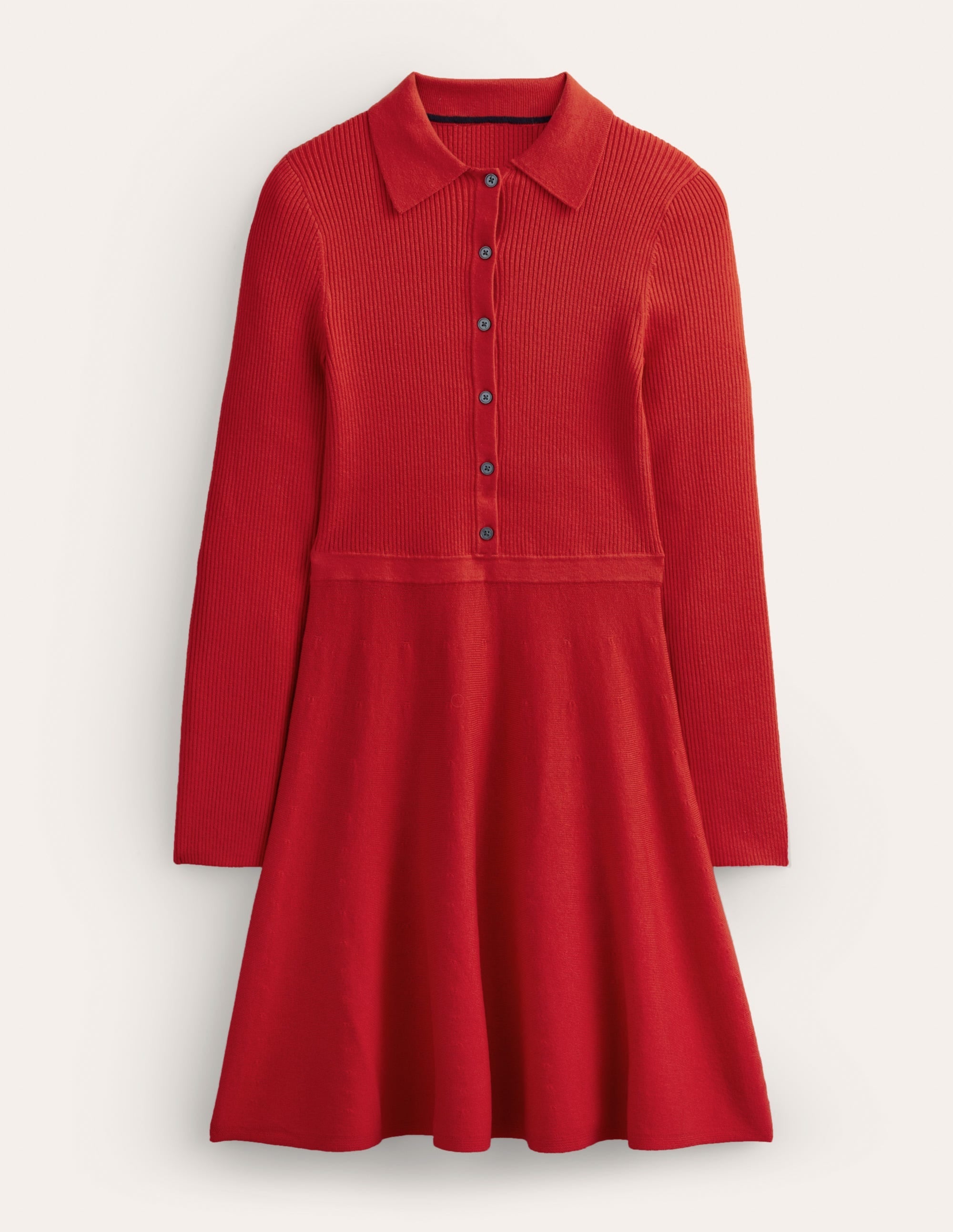 Rib Detail Knitted Mini Dress-Pillarbox Red - Image 6