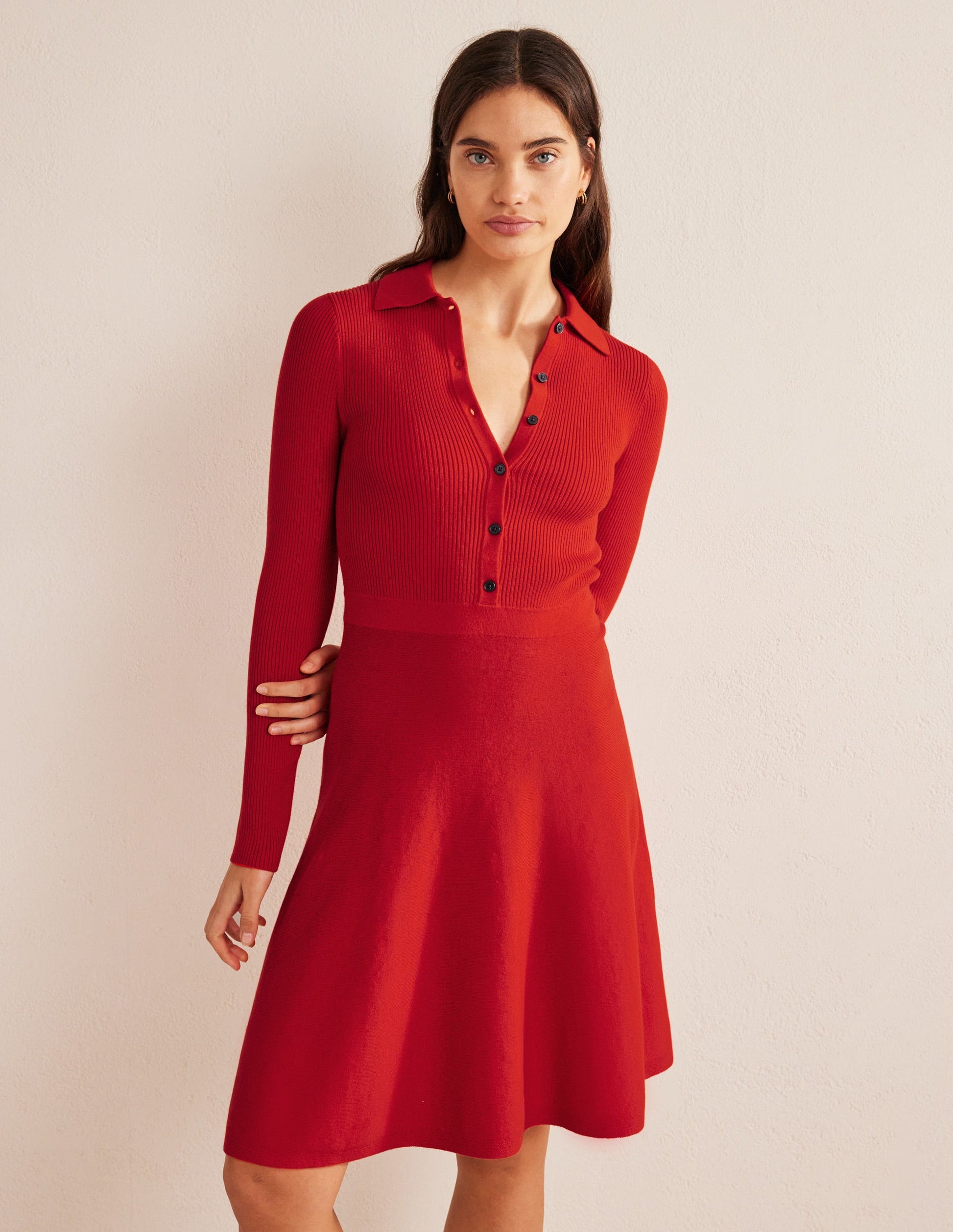 Rib Detail Knitted Mini Dress-Pillarbox Red-1