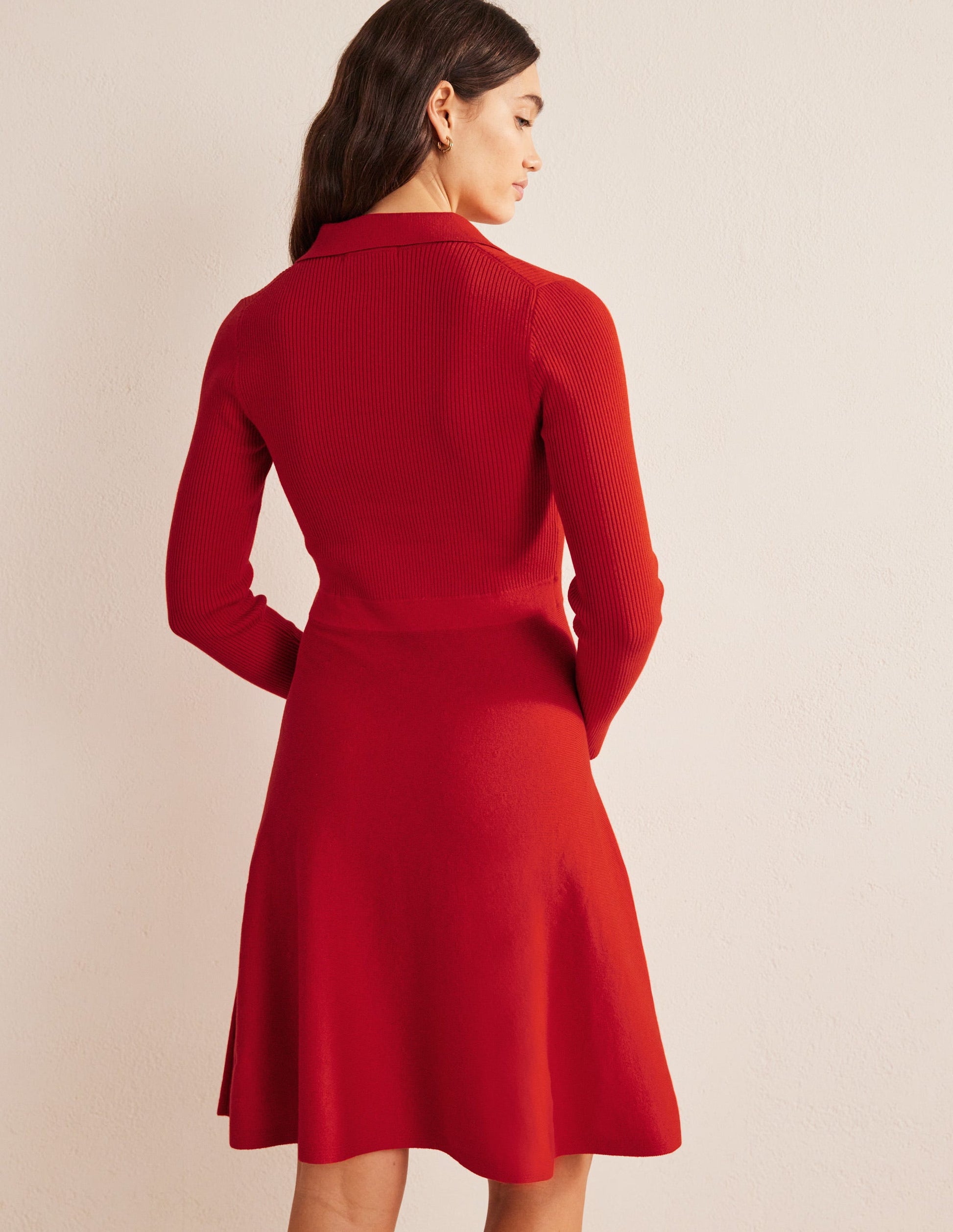 Rib Detail Knitted Mini Dress-Pillarbox Red-3