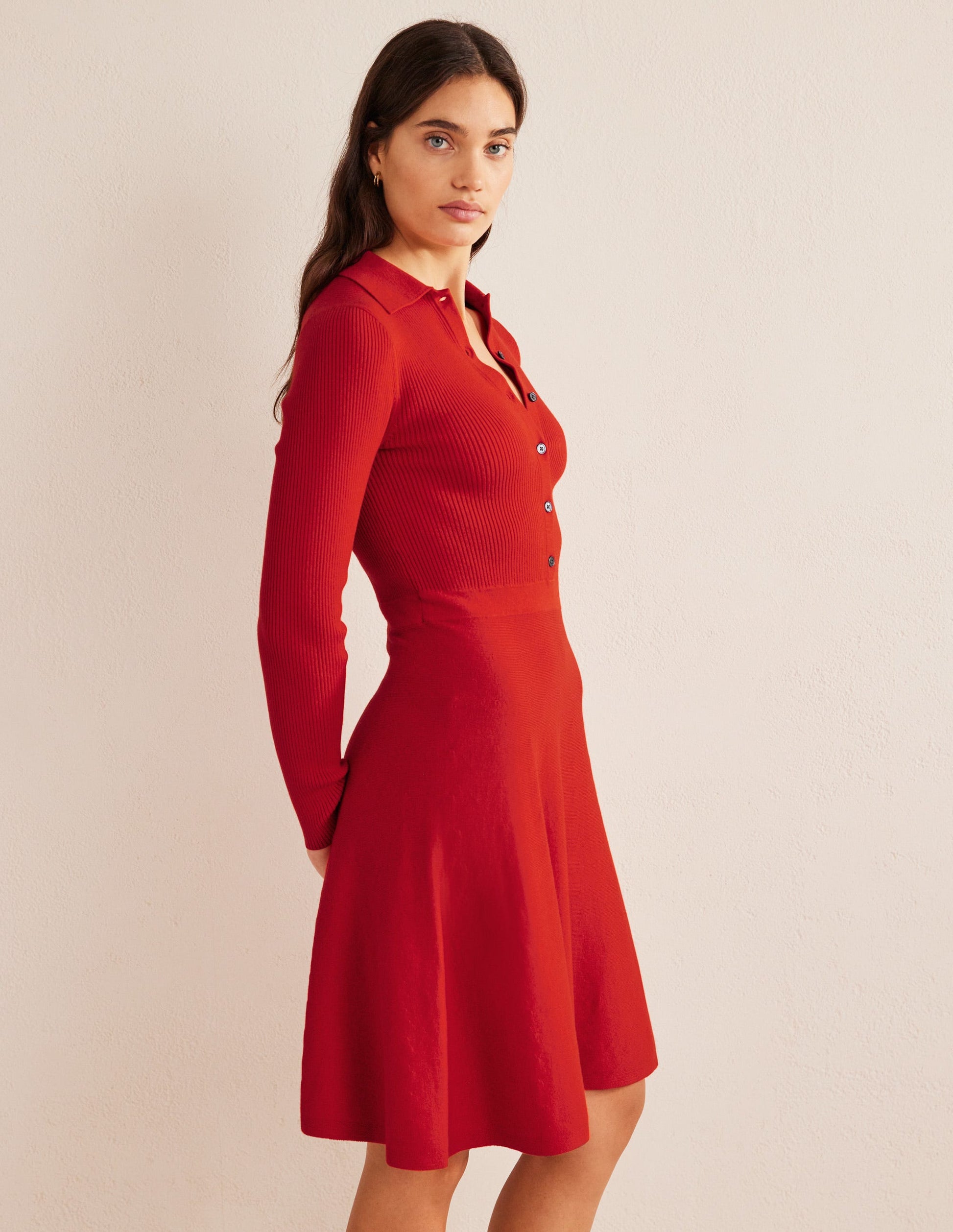 Rib Detail Knitted Mini Dress-Pillarbox Red-4