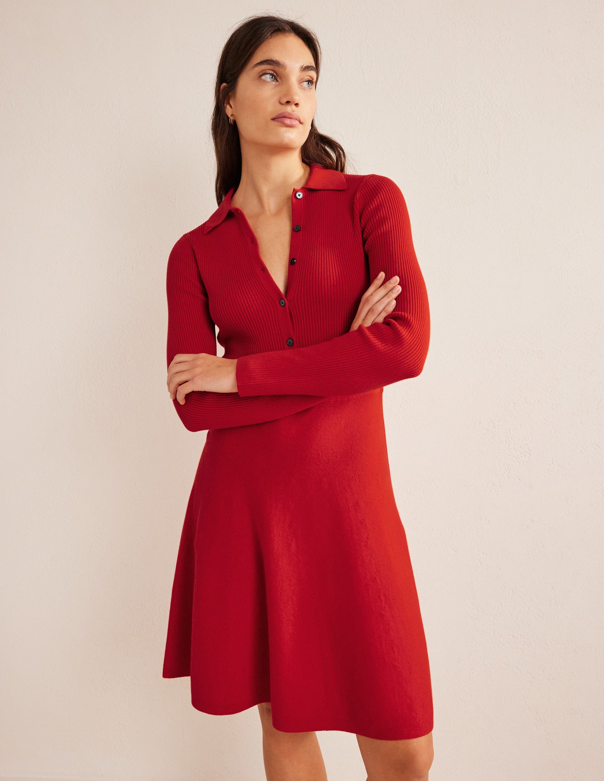Rib Detail Knitted Mini Dress-Pillarbox Red-5