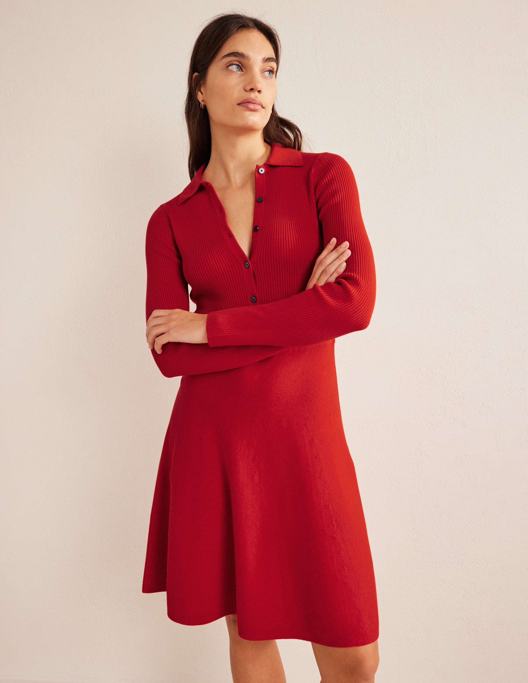 Rib Detail Knitted Mini Dress-Pillarbox Red - Image 5