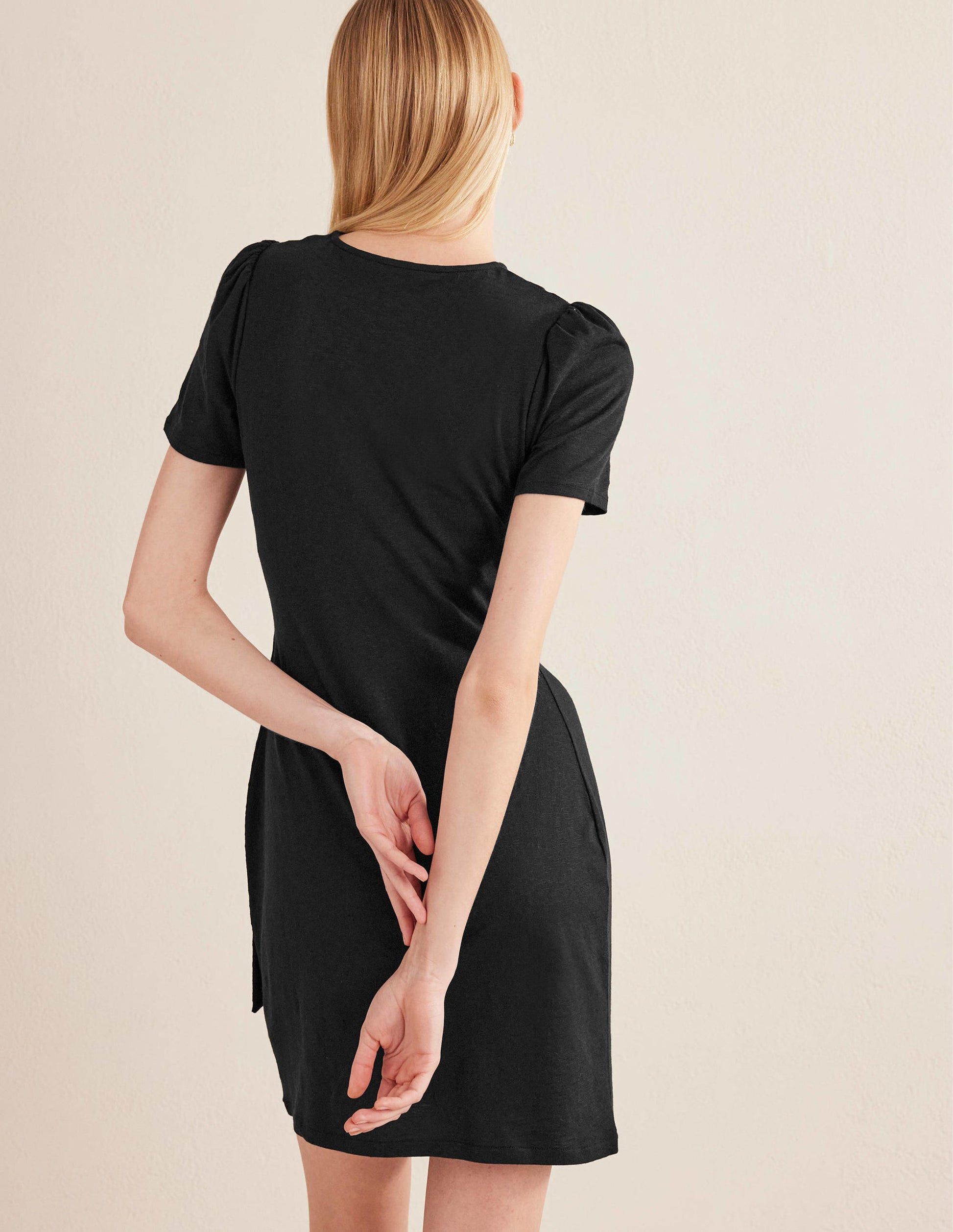 Knot Front Jersey Dress-Black-3