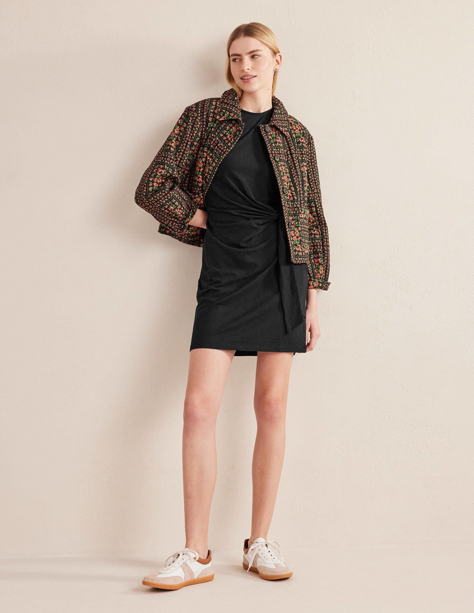 Knot Front Jersey Dress-Black - Image 4