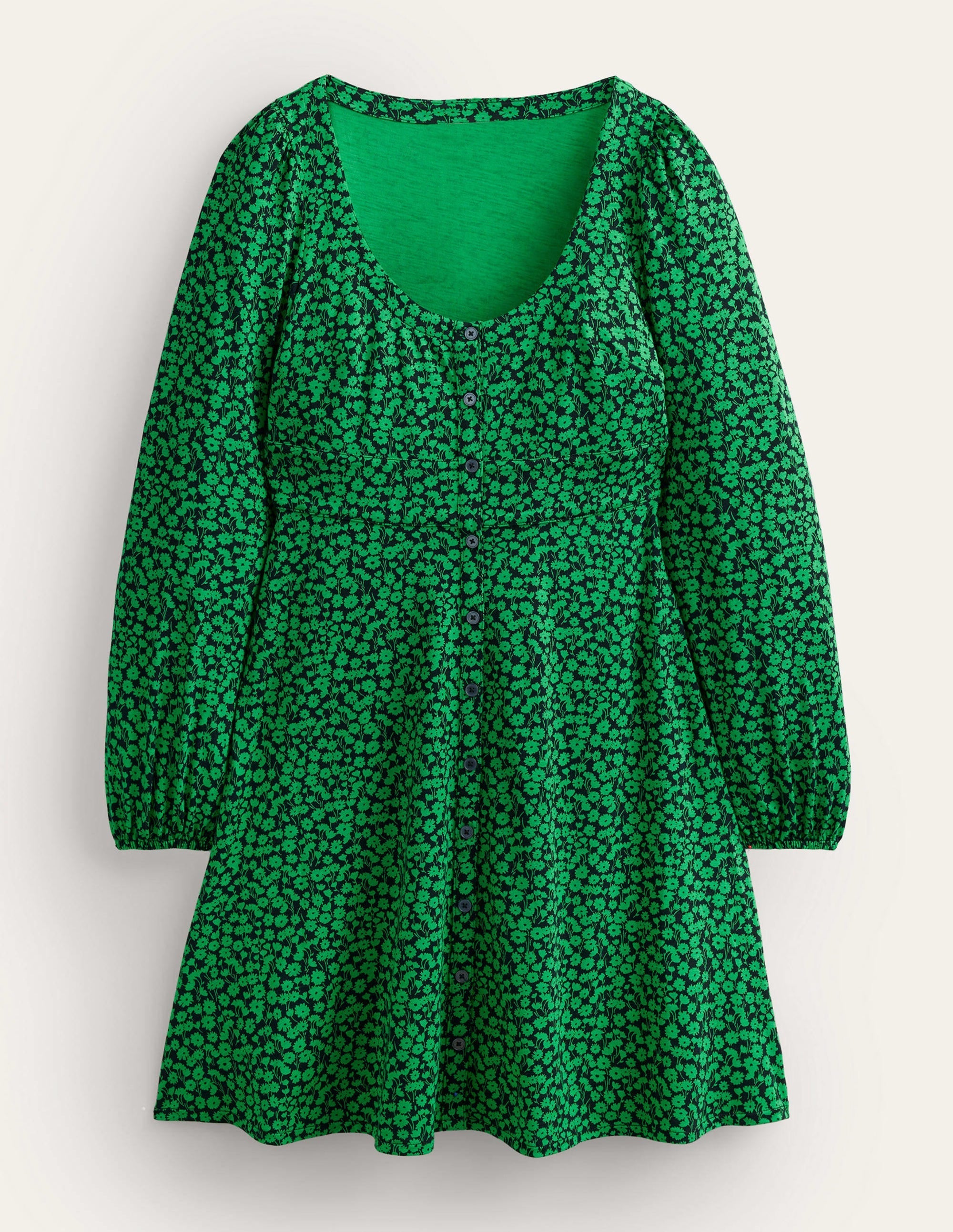 Button Front Jersey Mini Dress-Green Bee, Tulip Sprig - Image 6