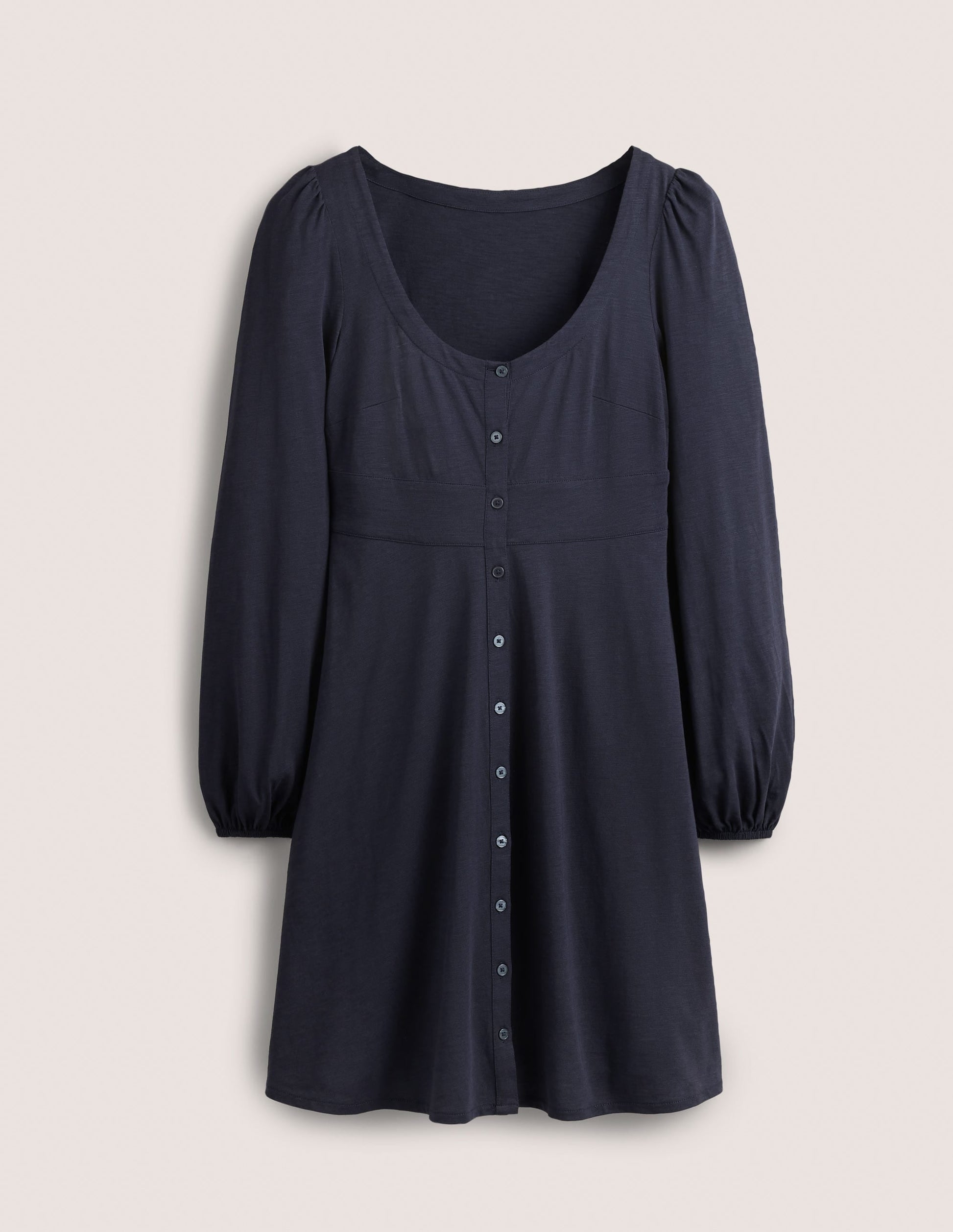 Button Front Jersey Mini Dress-Navy-5