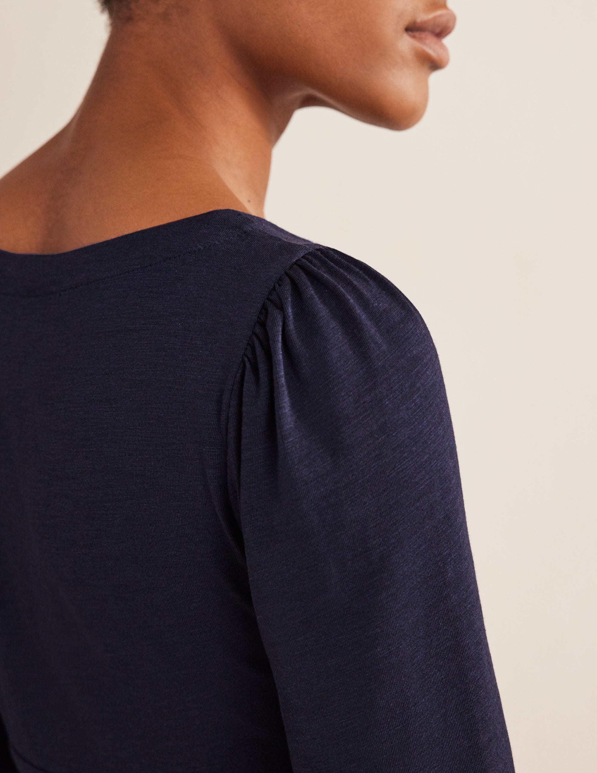 Button Front Jersey Mini Dress-Navy - Image 2