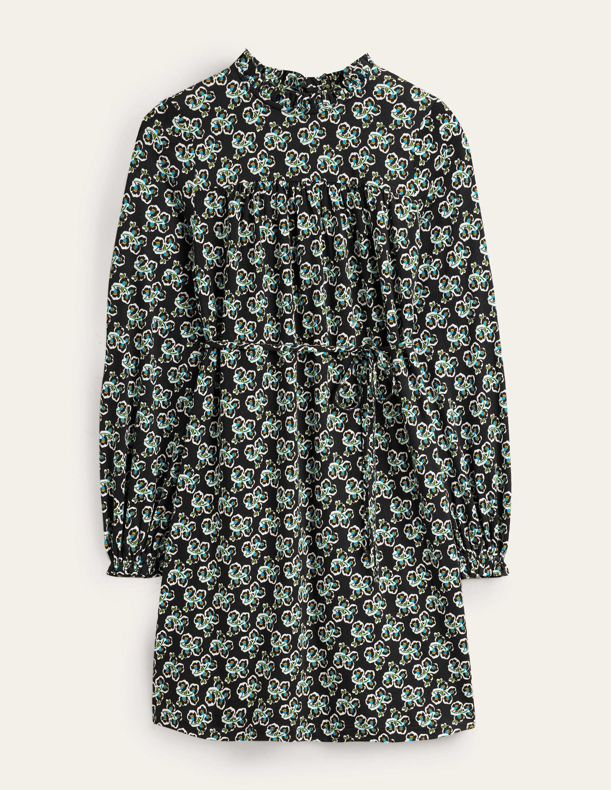 Easy Yoke Mini Jersey Dress-Black, Petal Blossom-5