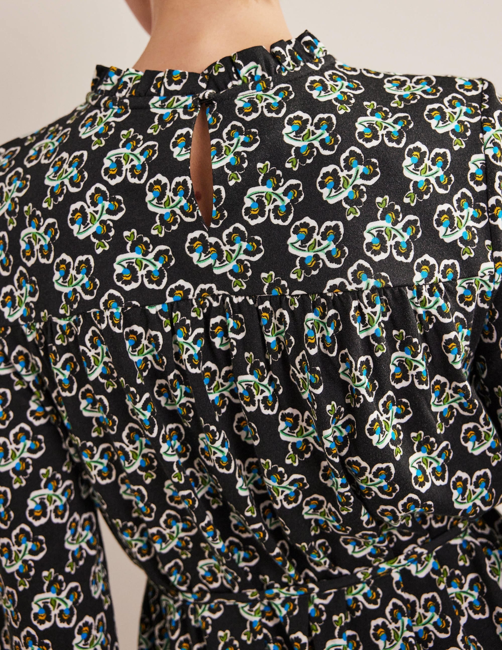 Easy Yoke Mini Jersey Dress-Black, Petal Blossom - Image 2