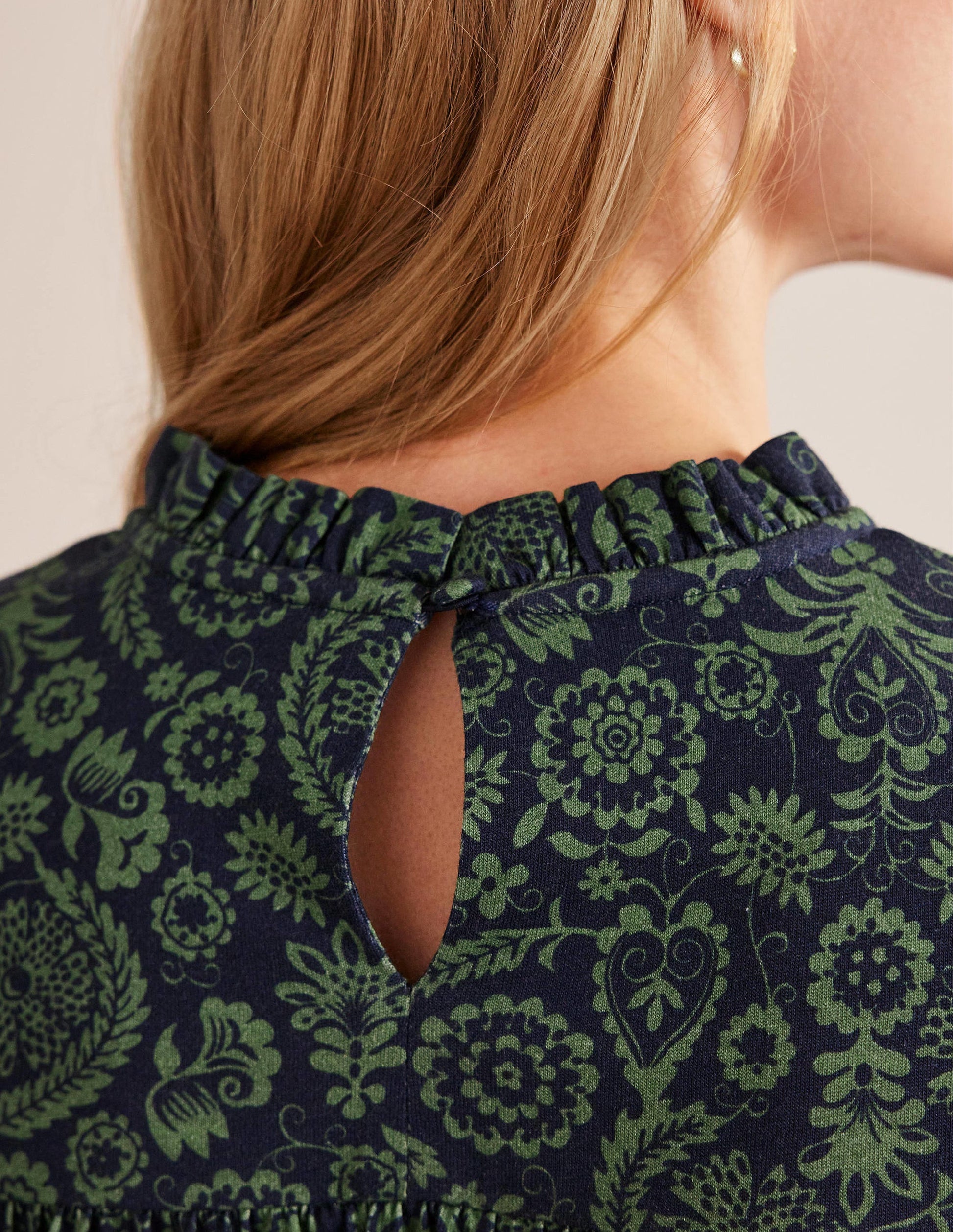 Easy Yoke Mini Jersey Dress-Broad Bean, Tropic Charm-2