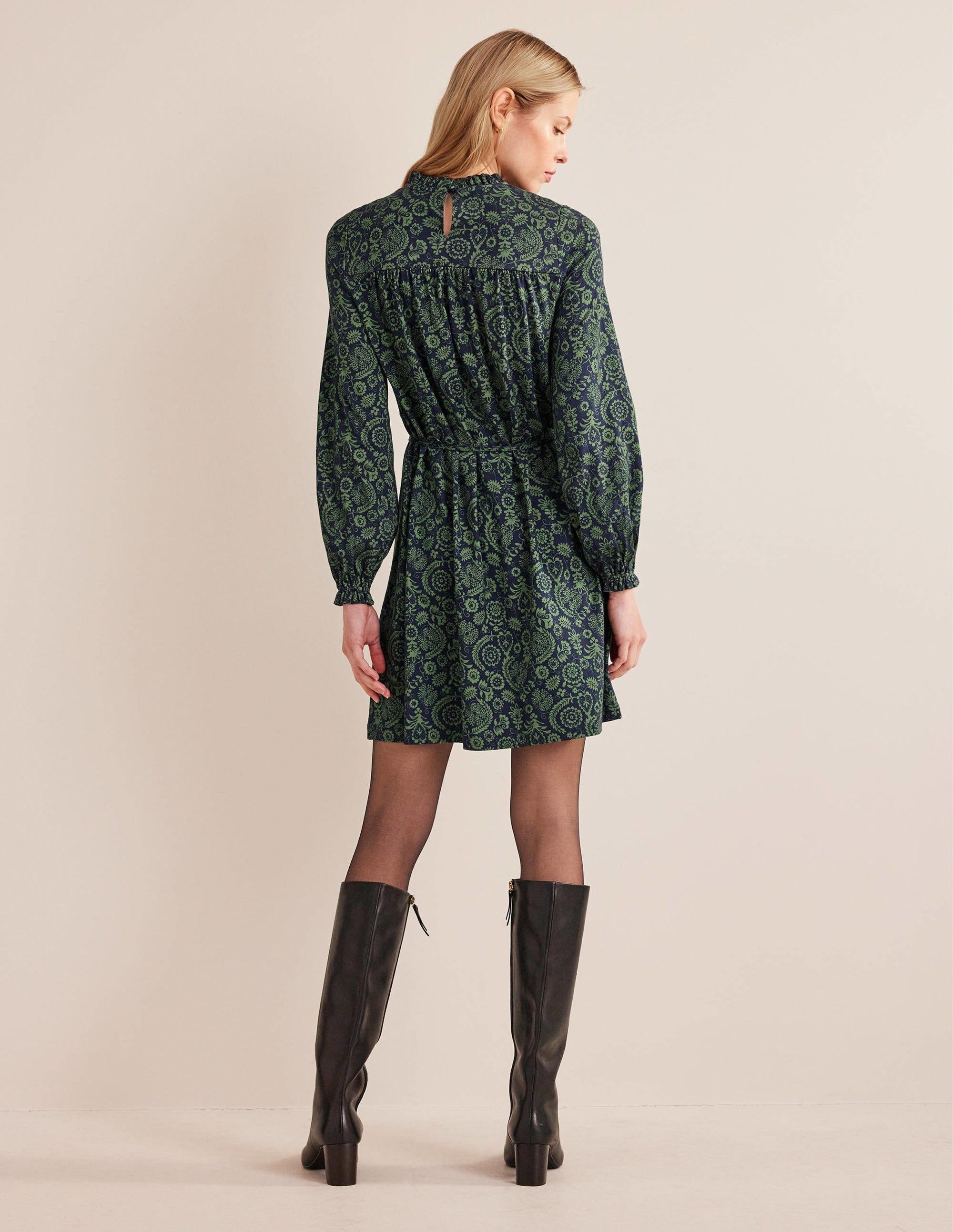 Easy Yoke Mini Jersey Dress-Broad Bean, Tropic Charm - Image 3