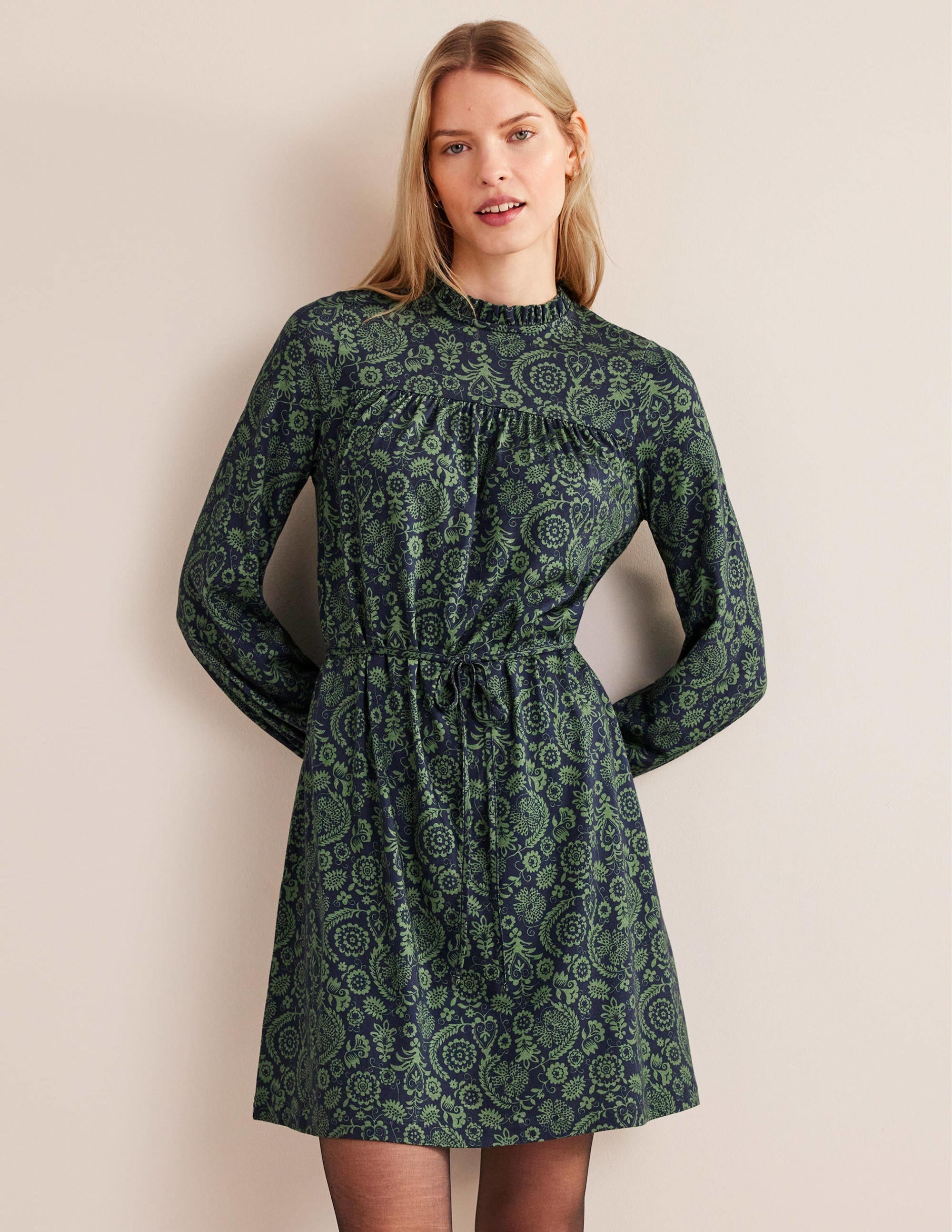 Easy Yoke Mini Jersey Dress-Broad Bean, Tropic Charm - Image 4