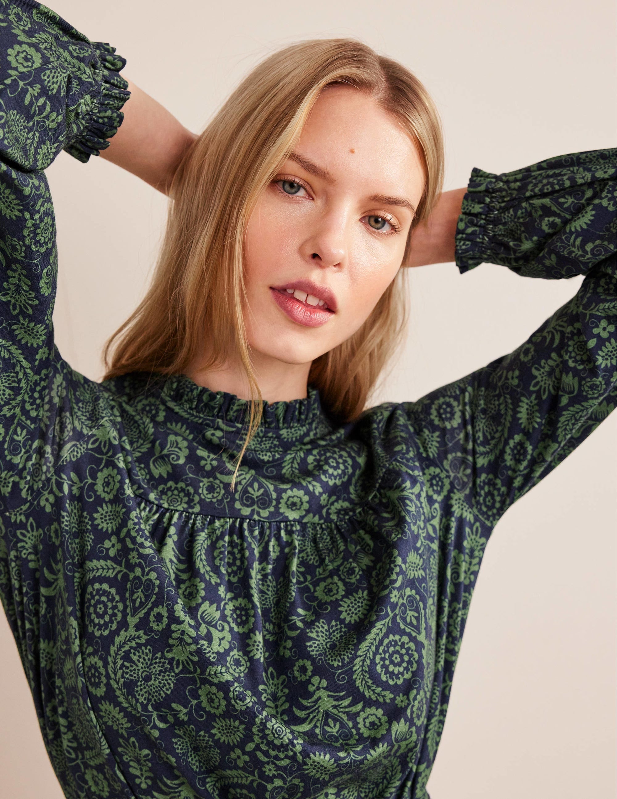 Easy Yoke Mini Jersey Dress-Broad Bean, Tropic Charm - Image 5
