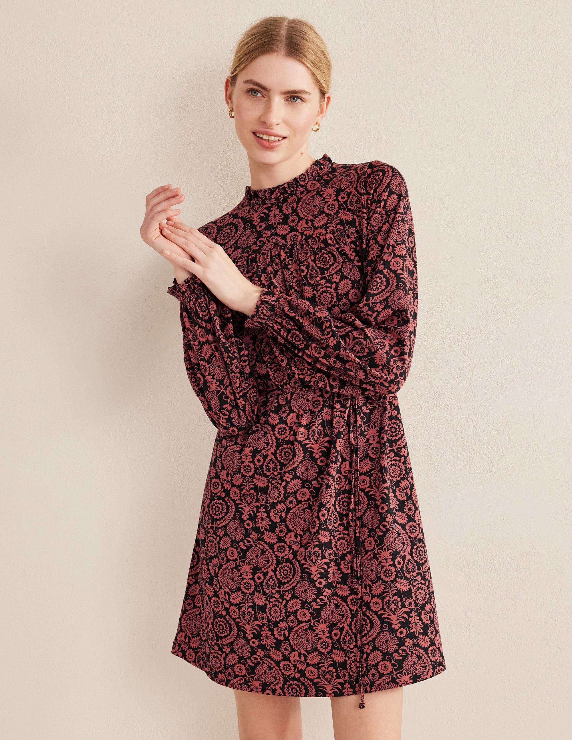 Easy Yoke Mini Jersey Dress-Faded Rose, Tropic Charm - Image 1