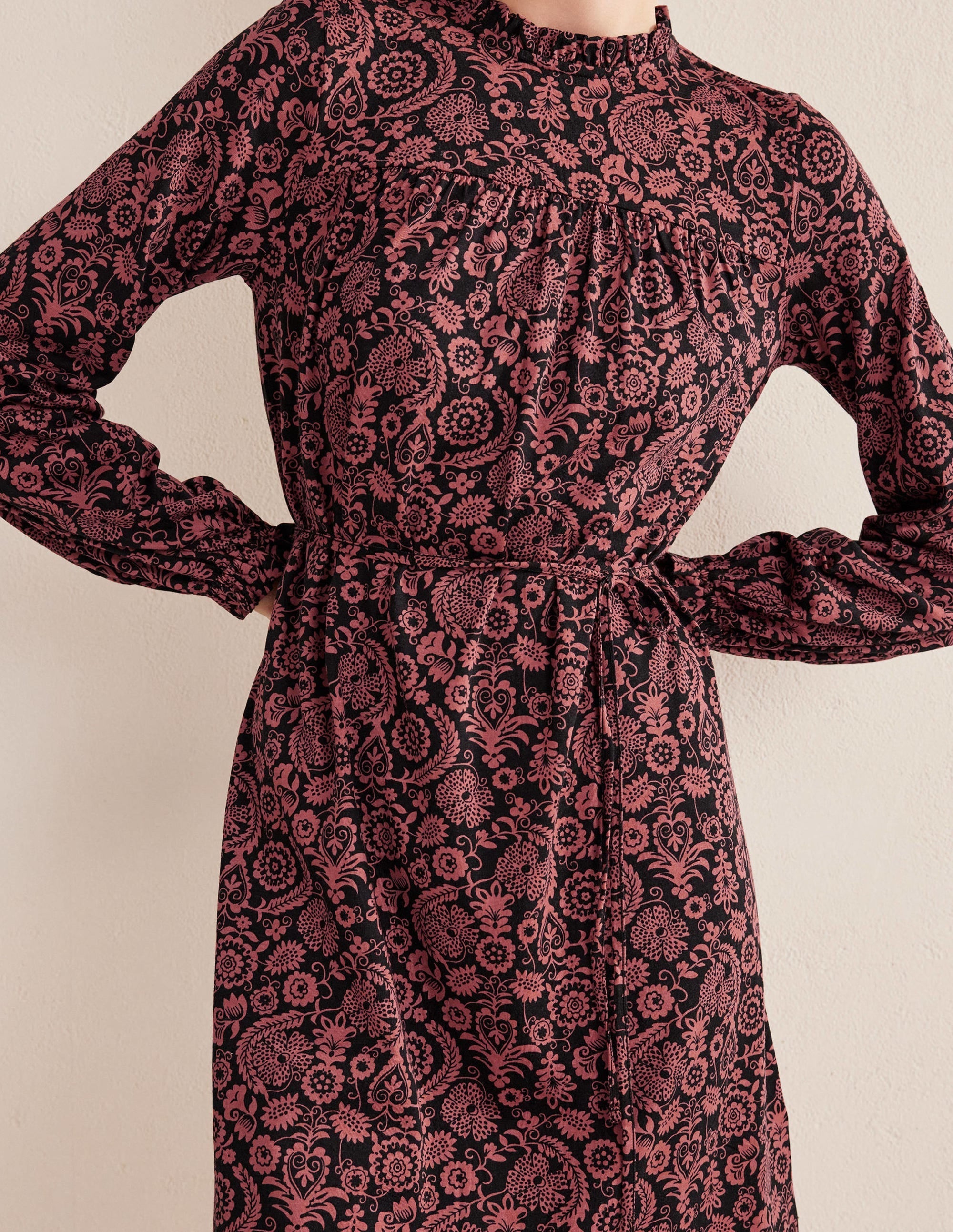 Easy Yoke Mini Jersey Dress-Faded Rose, Tropic Charm - Image 4