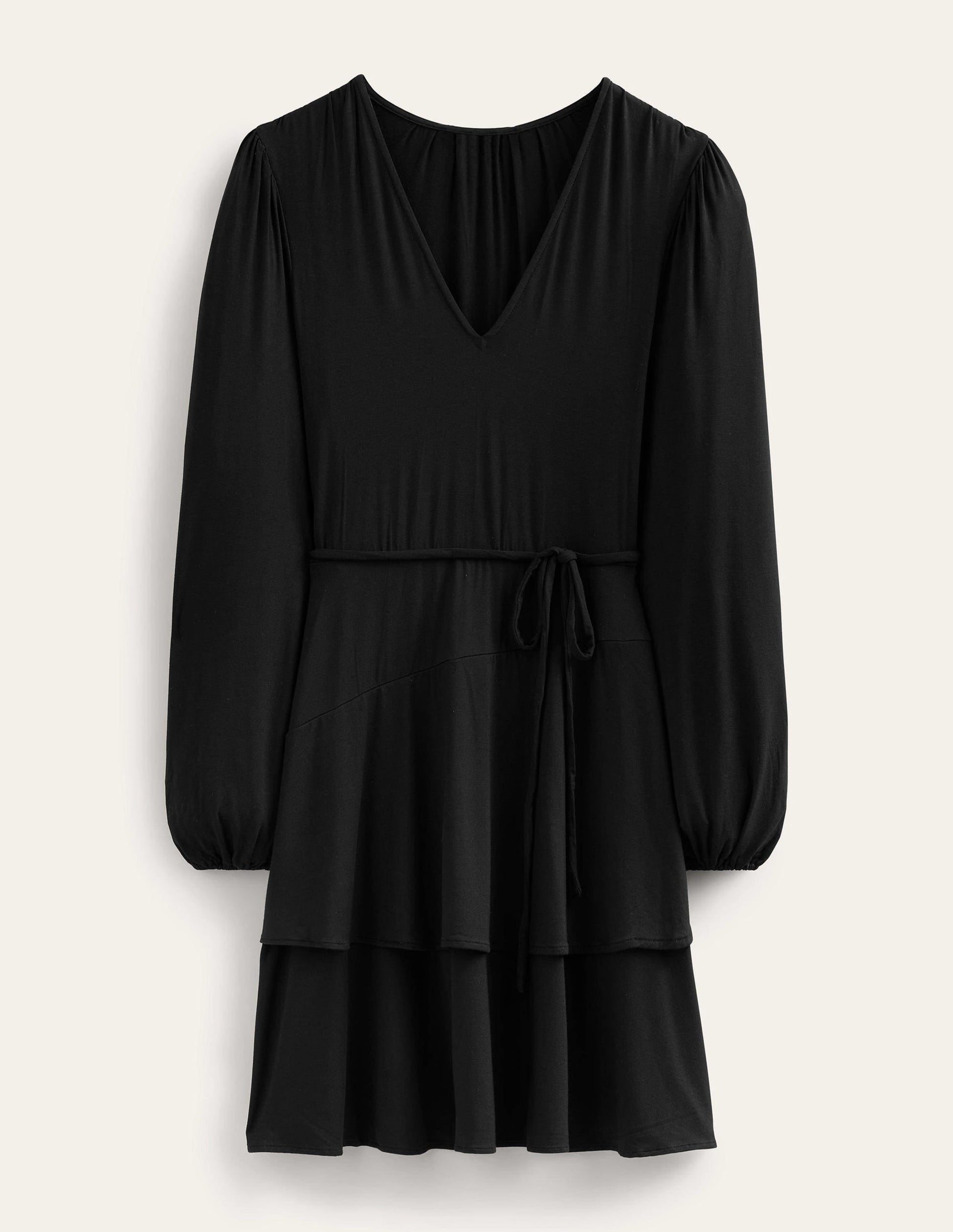 Tiered Mini Jersey Dress-Black-6