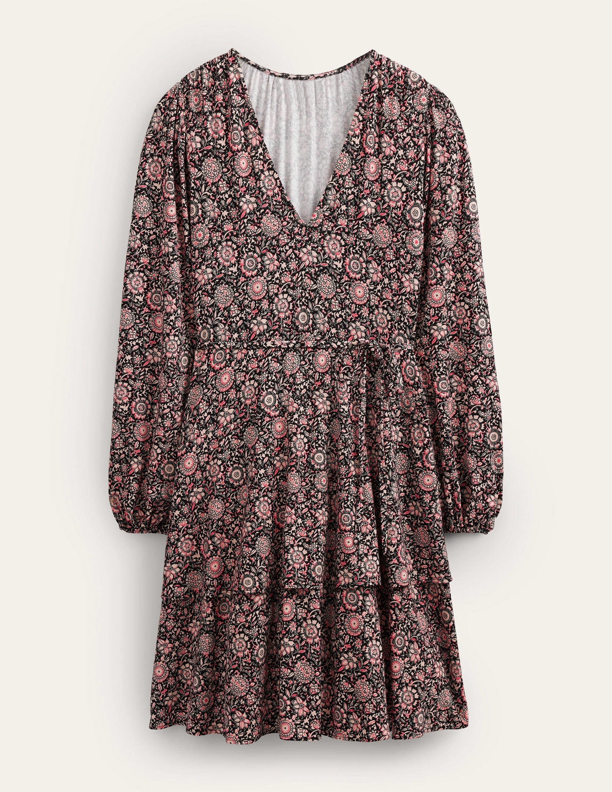 Tiered Mini Jersey Dress-Popcorn, Floral Tapestry - Image 6