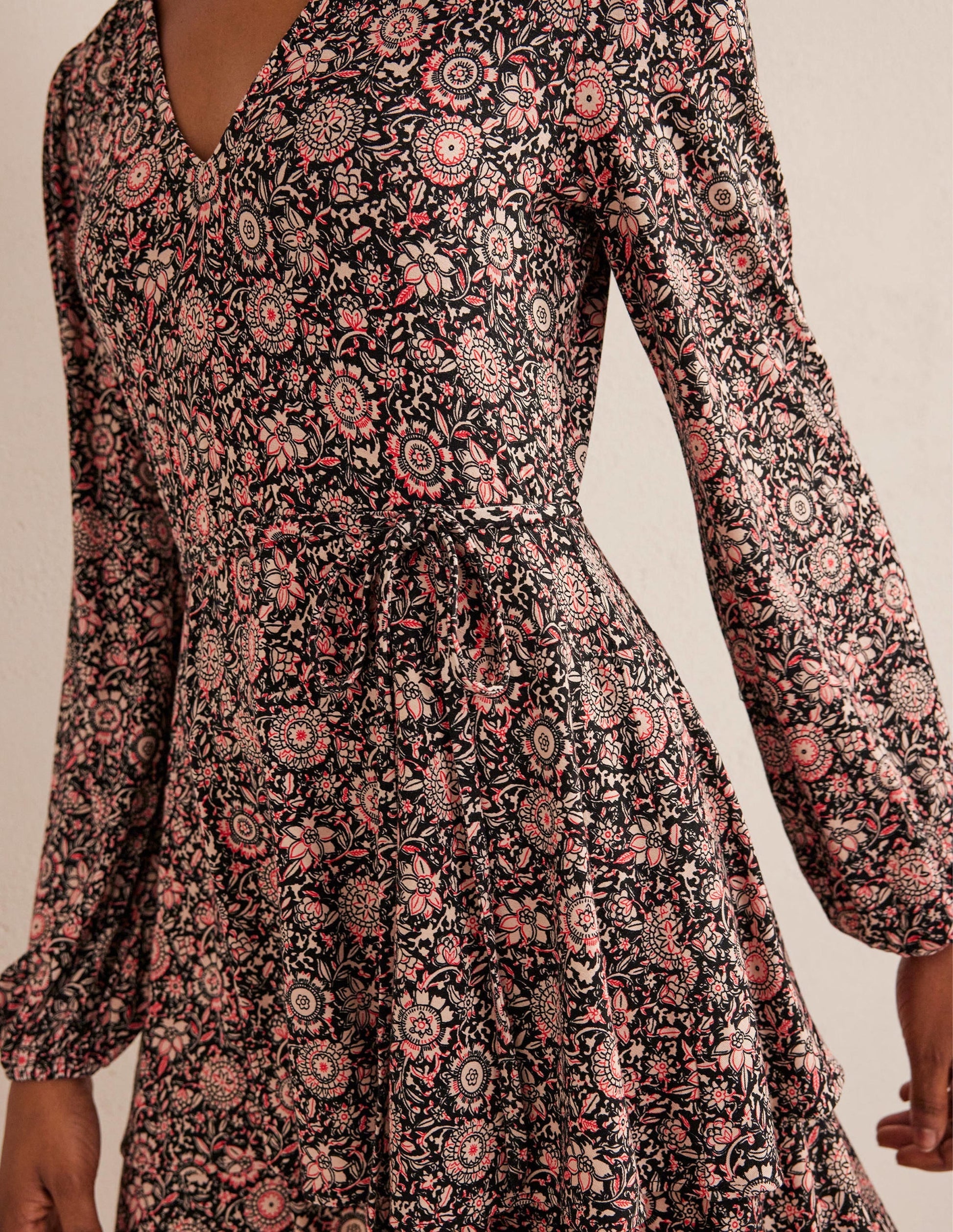 Tiered Mini Jersey Dress-Popcorn, Floral Tapestry-2
