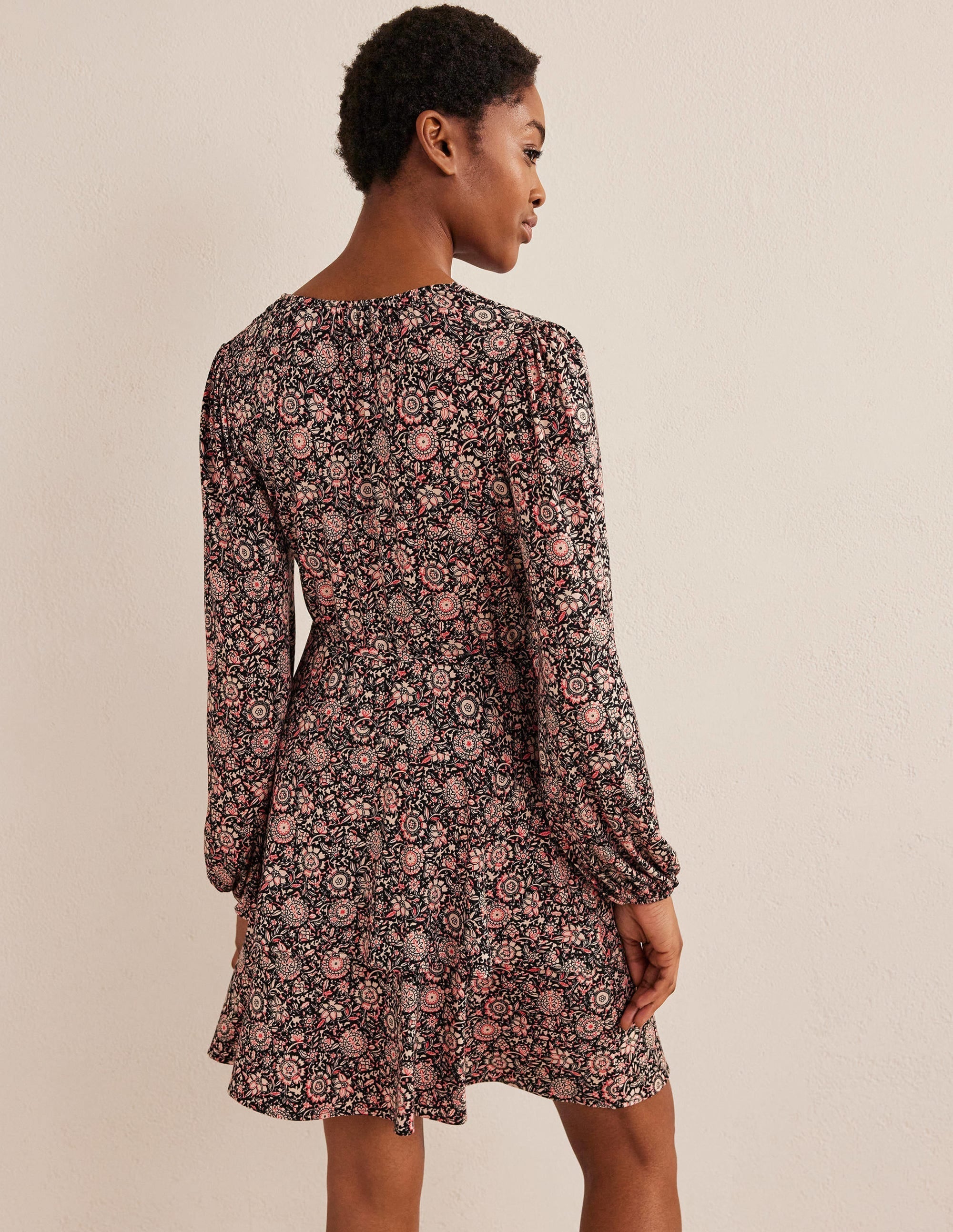 Tiered Mini Jersey Dress-Popcorn, Floral Tapestry - Image 3