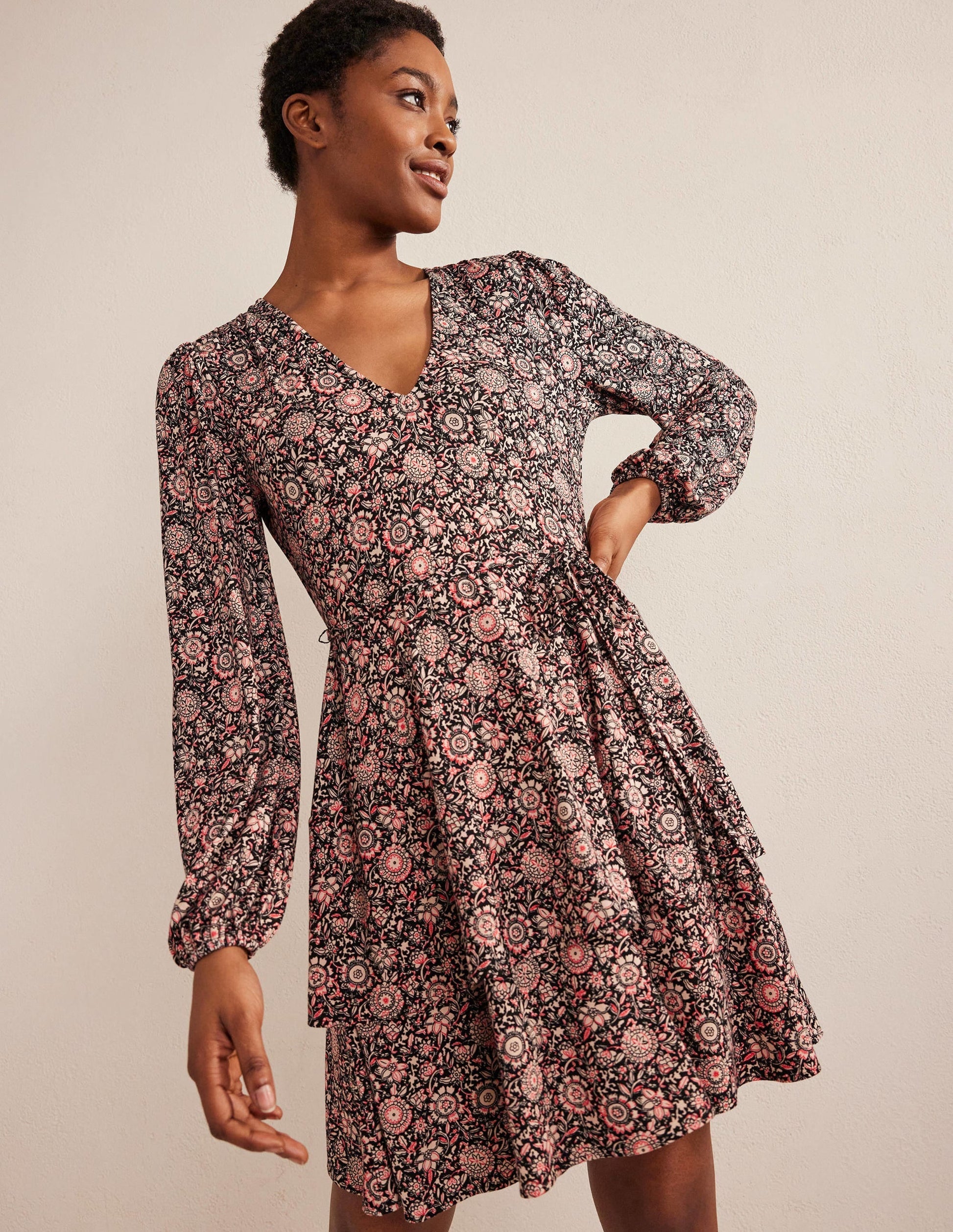 Tiered Mini Jersey Dress-Popcorn, Floral Tapestry-4
