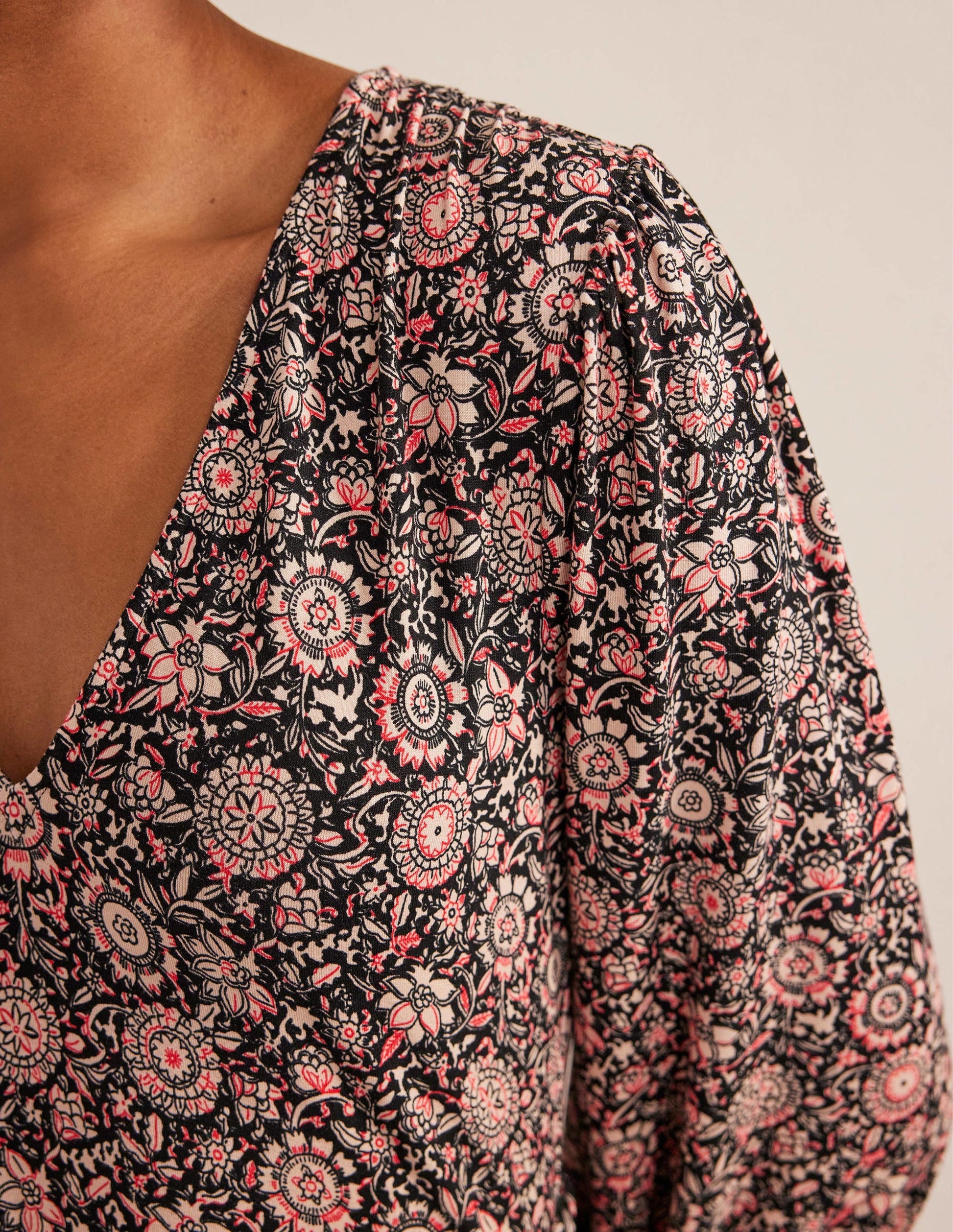 Tiered Mini Jersey Dress-Popcorn, Floral Tapestry-5
