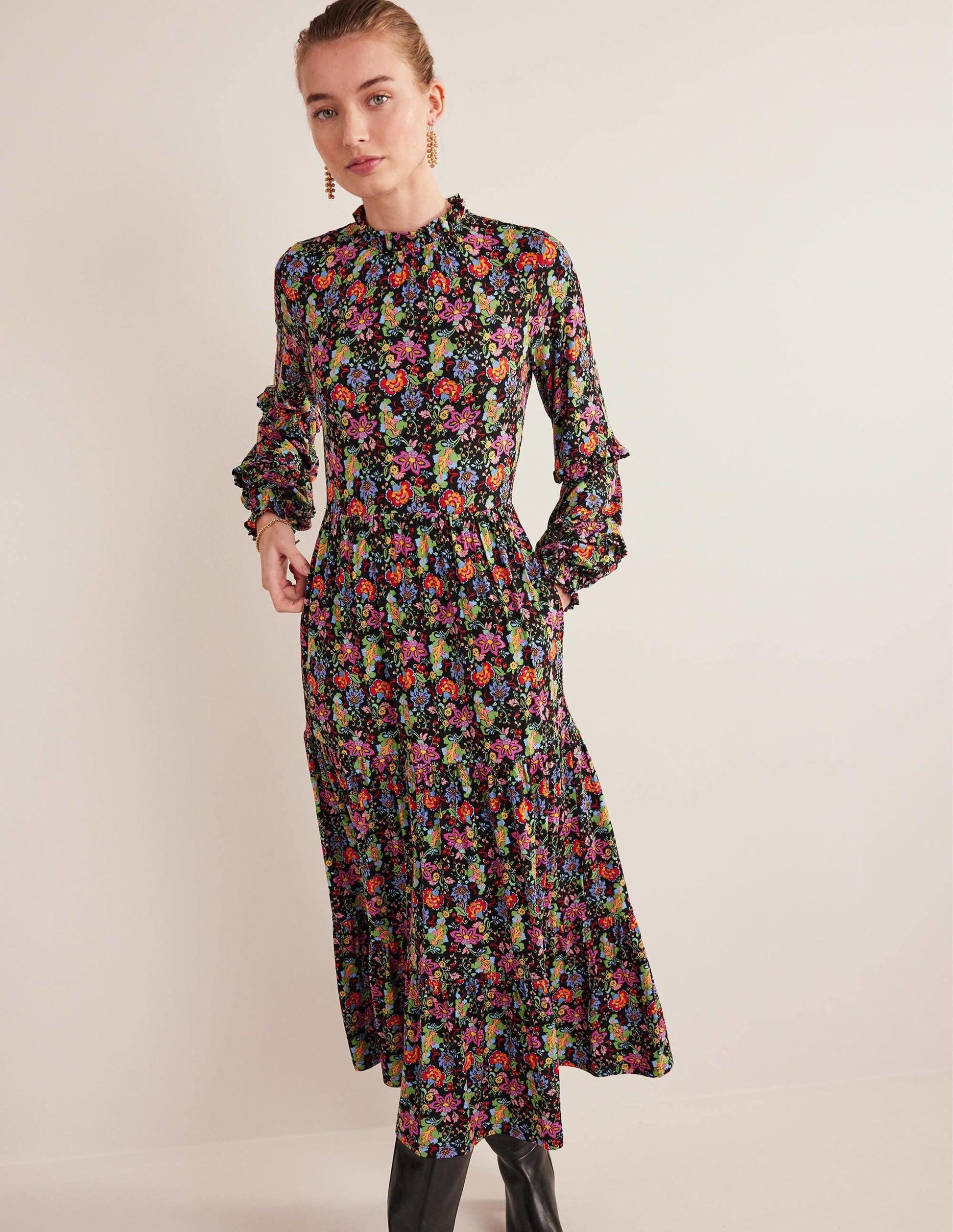 Tier Insert Midi Jersey Dress-Multi, Carnation Garden-1