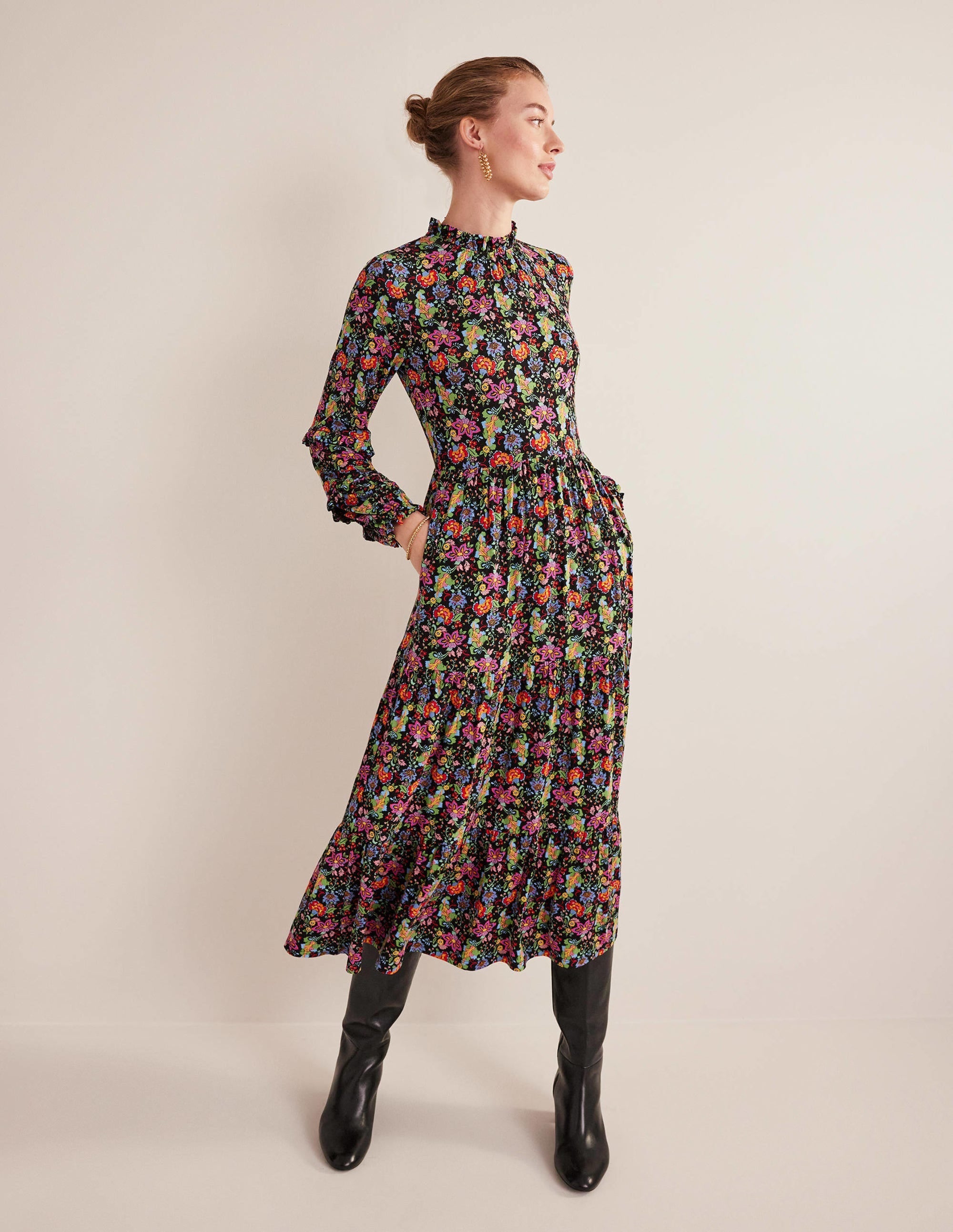Tier Insert Midi Jersey Dress-Multi, Carnation Garden - Image 2