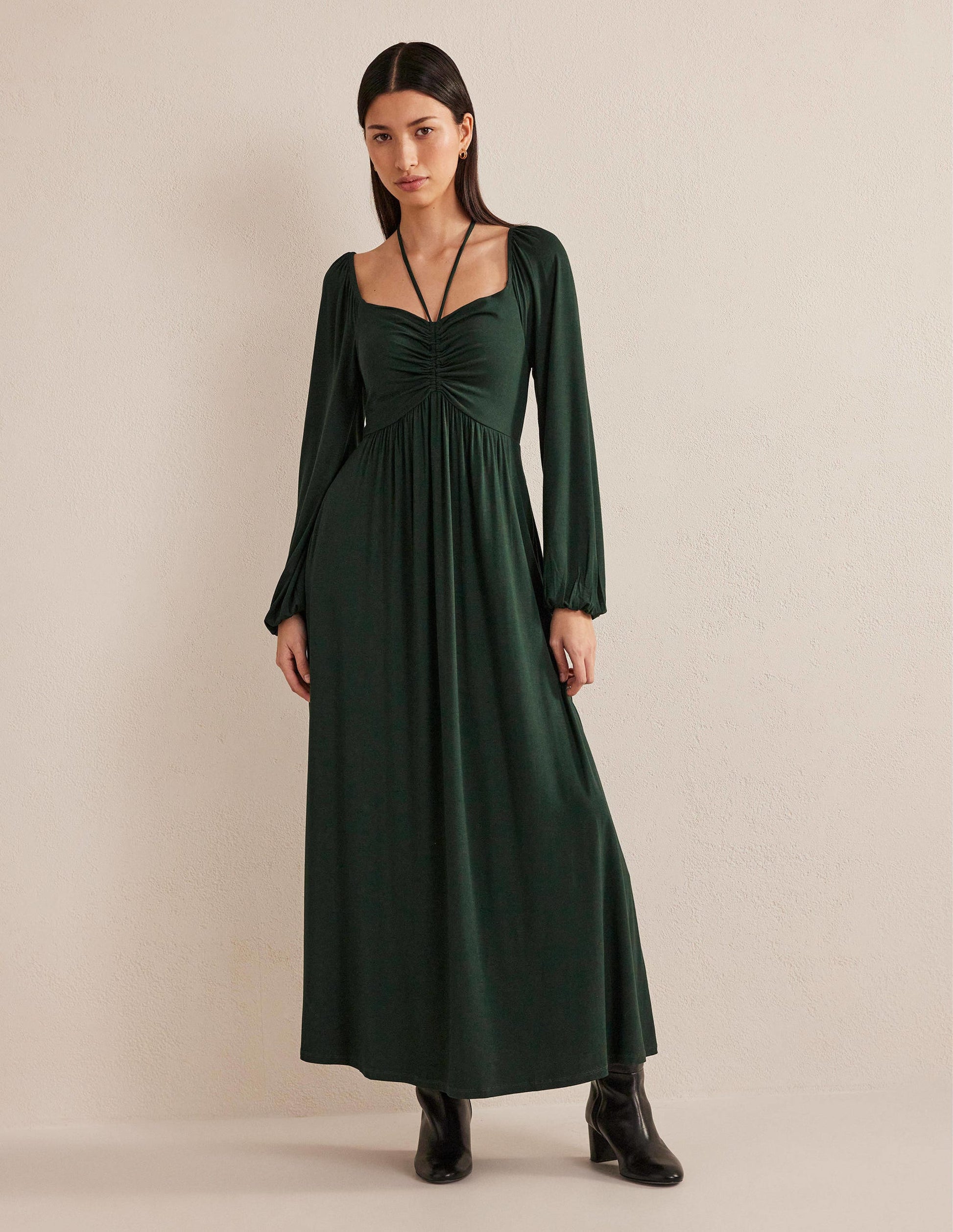 Tie Detail Jersey Maxi Dress-Cavolo Nero-1