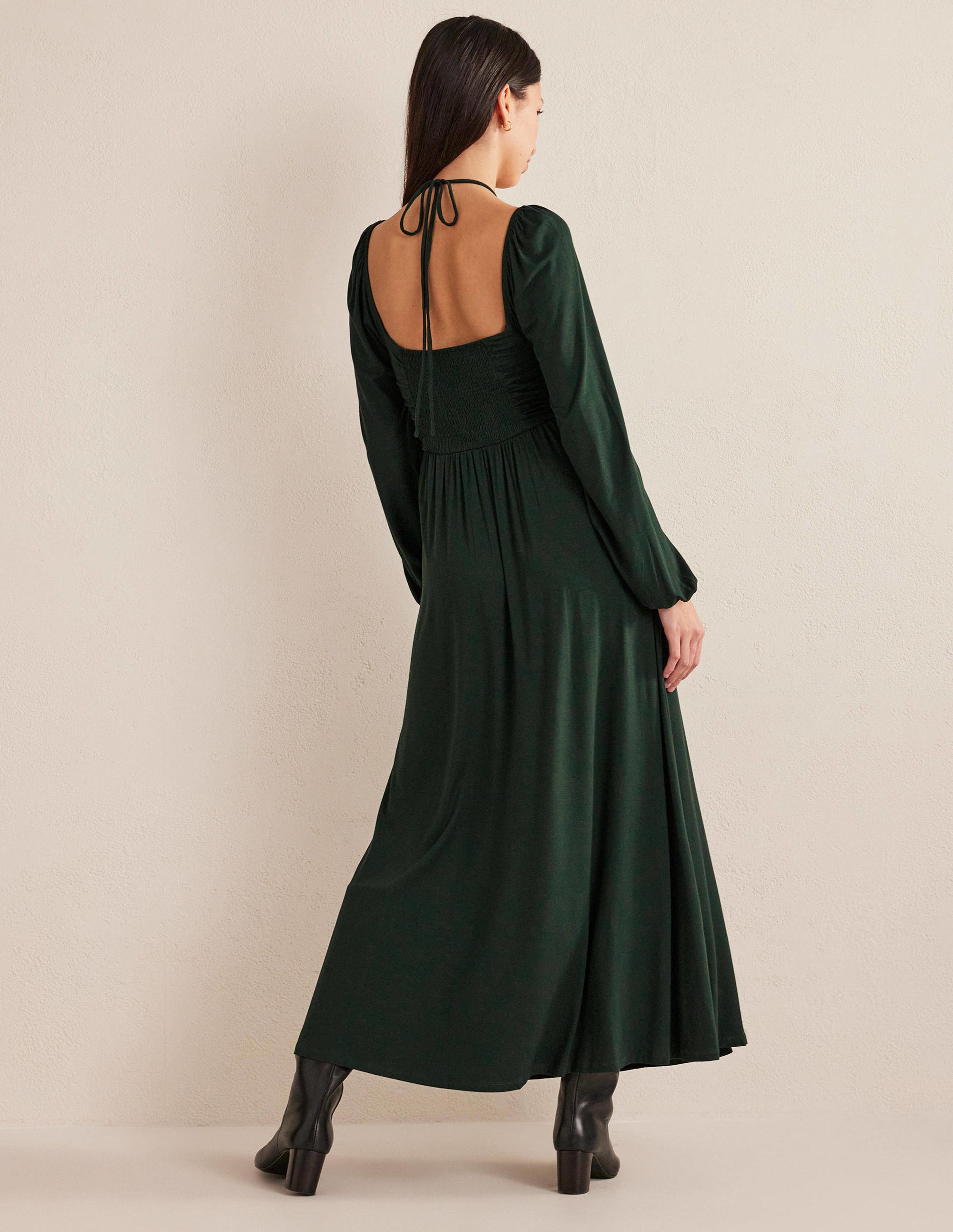 Tie Detail Jersey Maxi Dress-Cavolo Nero - Image 3