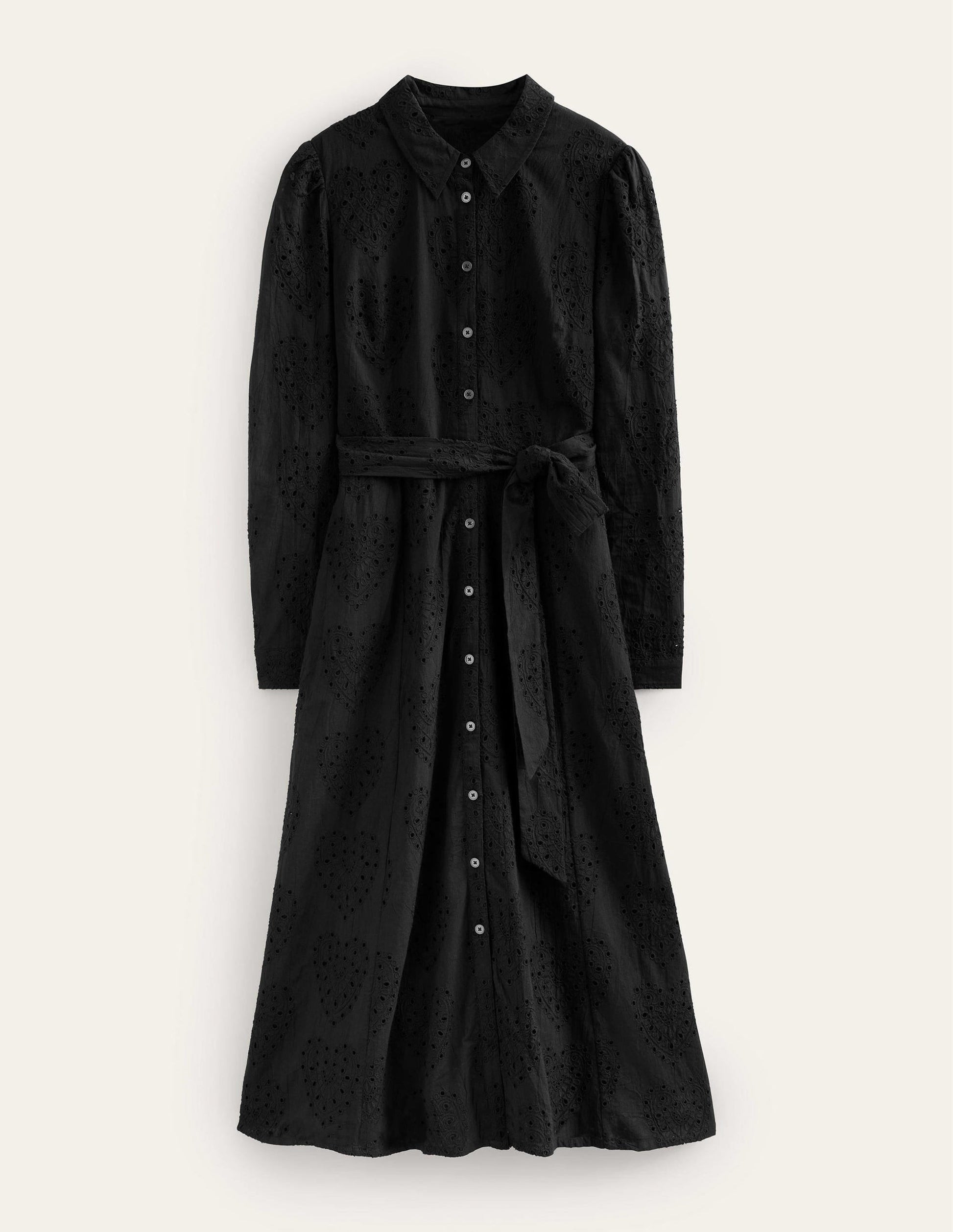 Broderie Midi Shirt Dress-Black-5