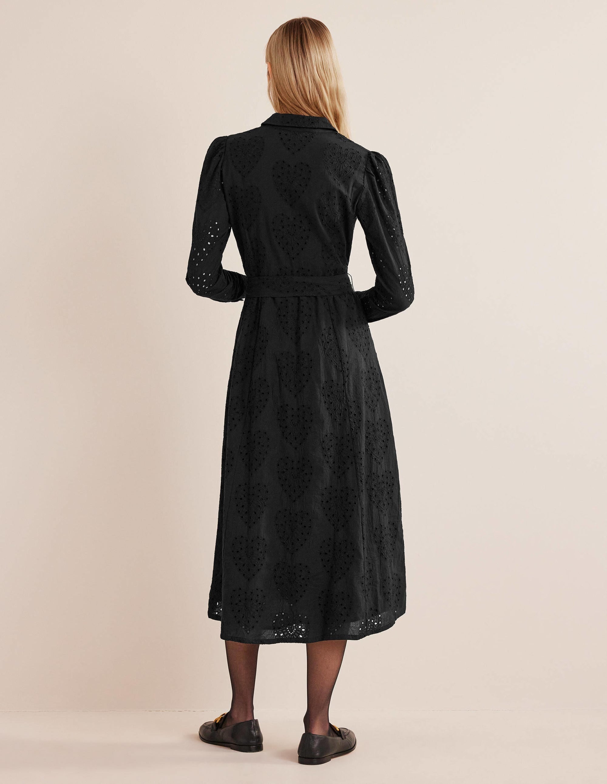 Broderie Midi Shirt Dress-Black - Image 3