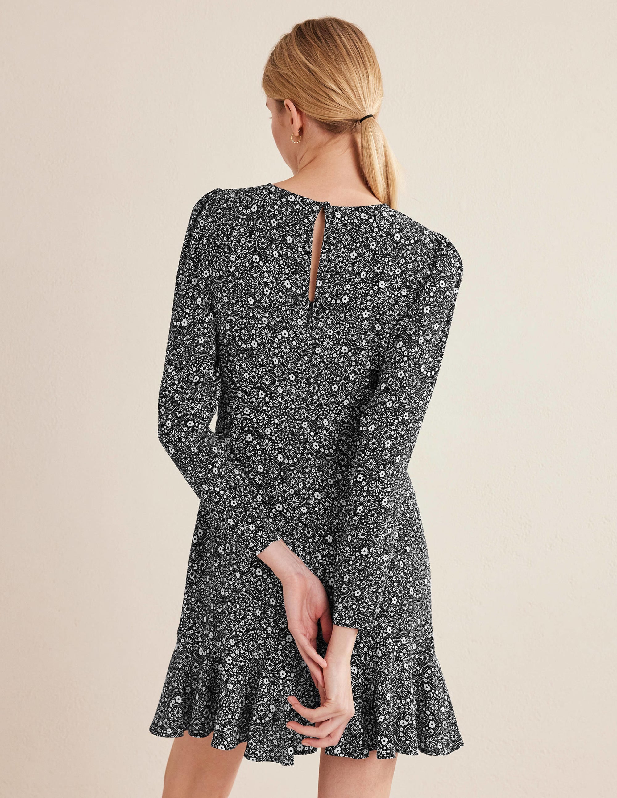 Long Sleeve Flippy Mini Dress-Black, Dotty Daisy - Image 3
