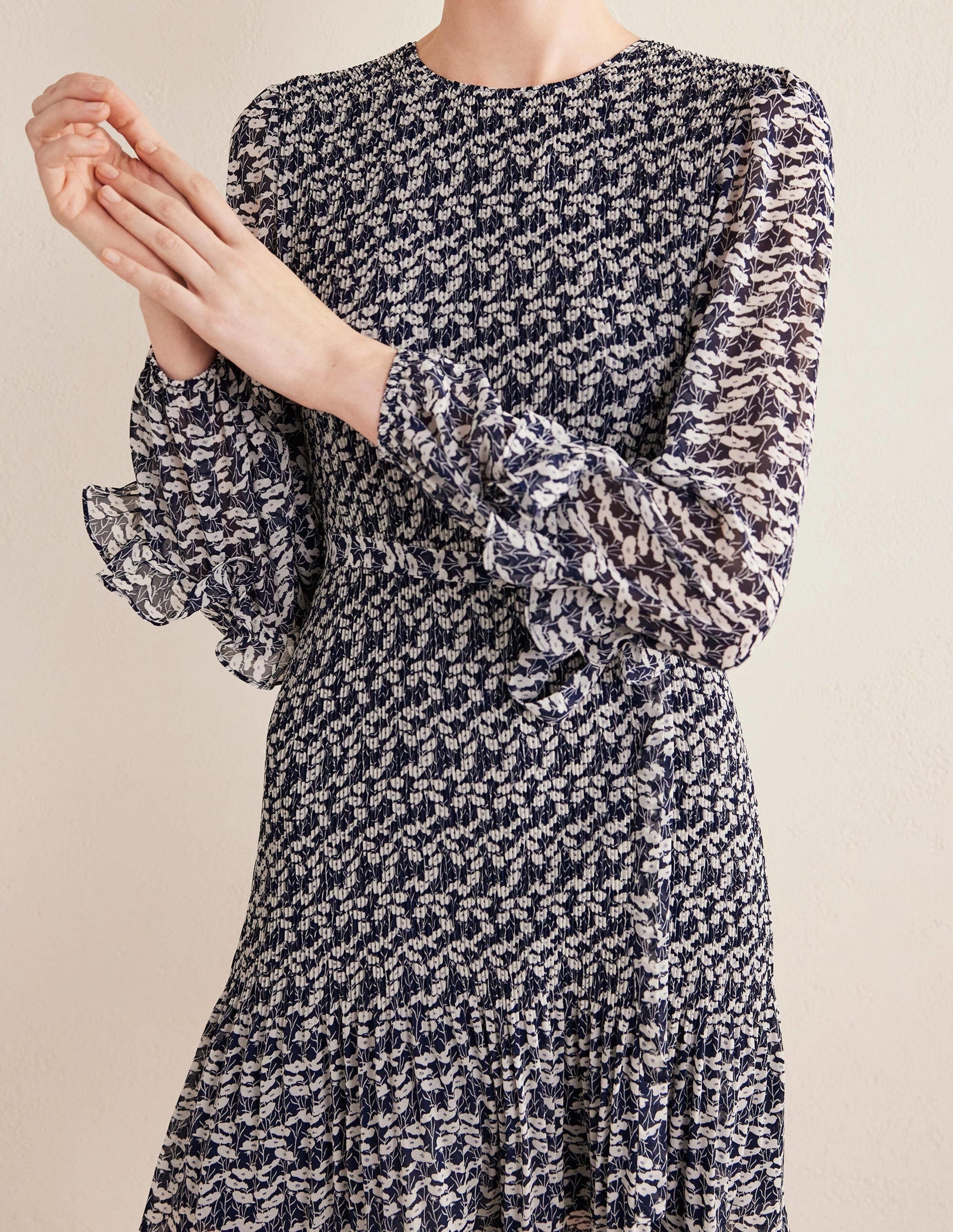Plisse Mini Dress-French Navy, Poppy Vine-2