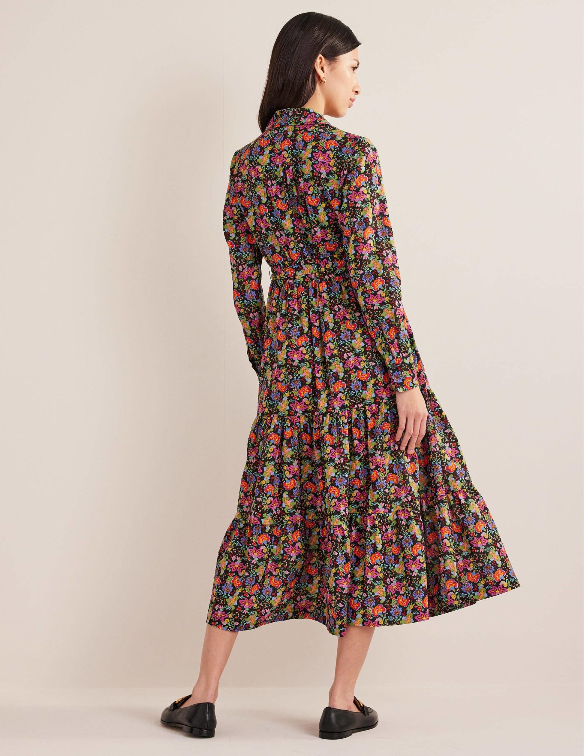 Flo Cotton Midi Shirt Dress-Black, Carnation Garden-3