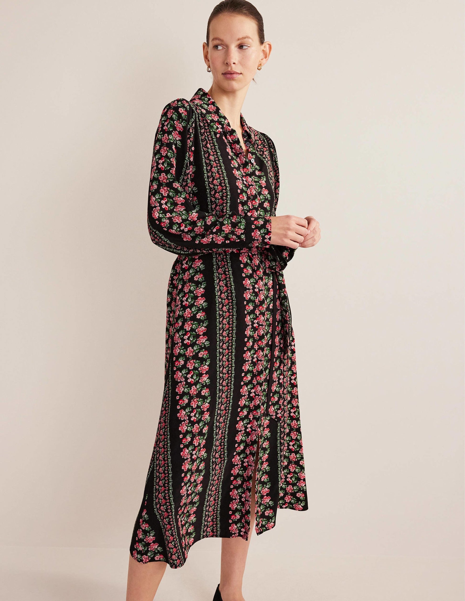 Midi Shirt Dress-Black Diamond Rose-1