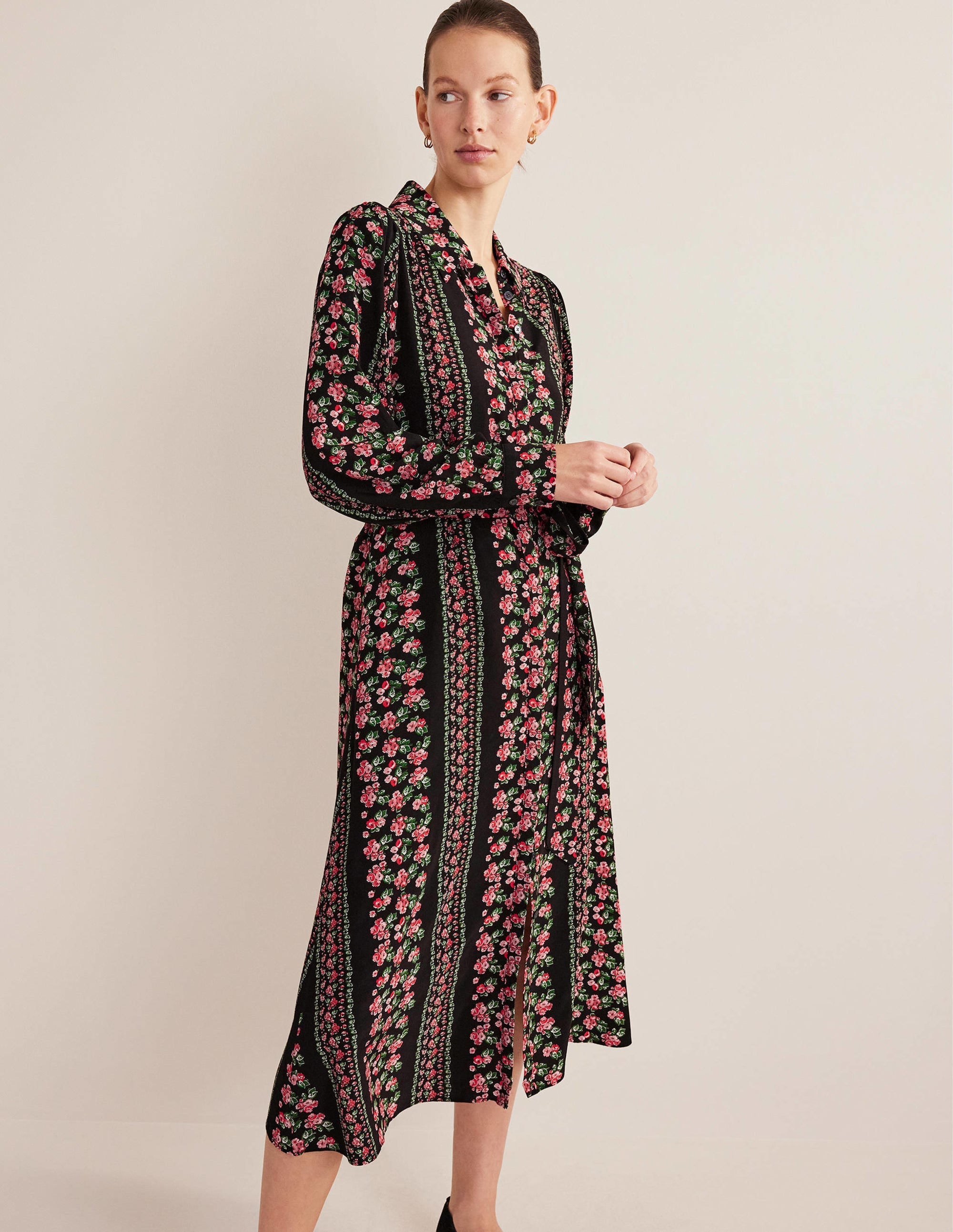 Midi Shirt Dress-Black Diamond Rose - Image 1