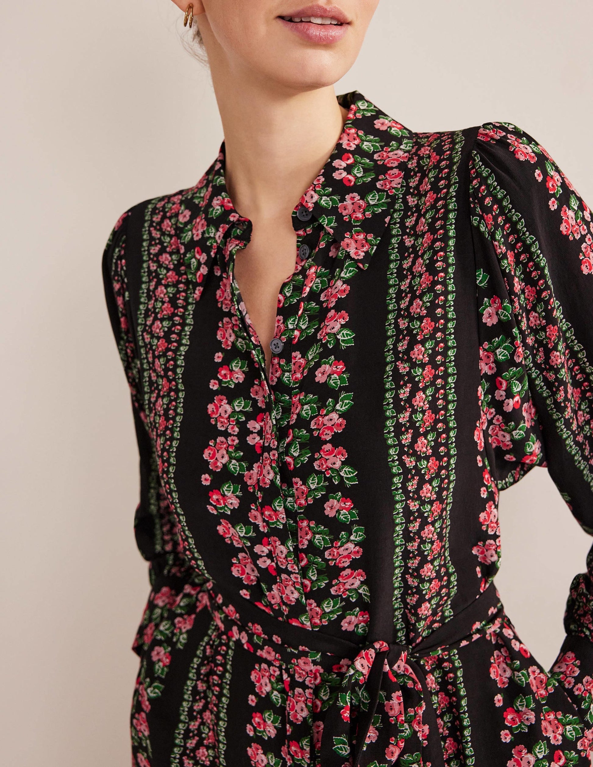 Midi Shirt Dress-Black Diamond Rose-2