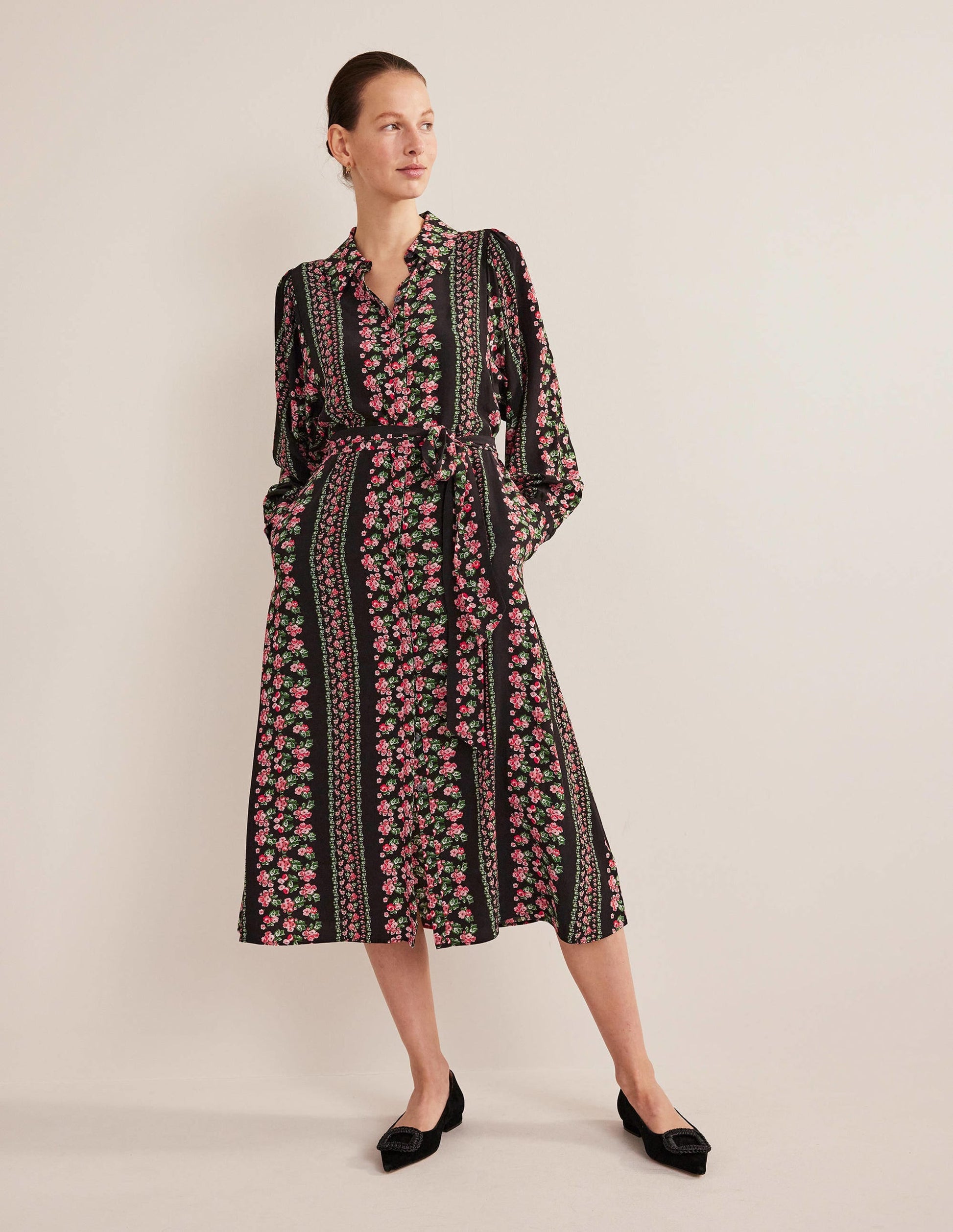 Midi Shirt Dress-Black Diamond Rose-4