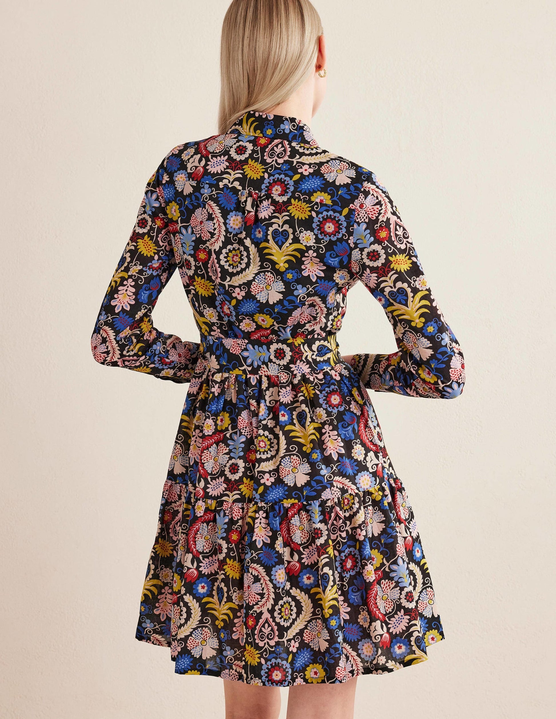 Tiered Cotton Mini Shirt Dress-Multi, Tropic Charm-3