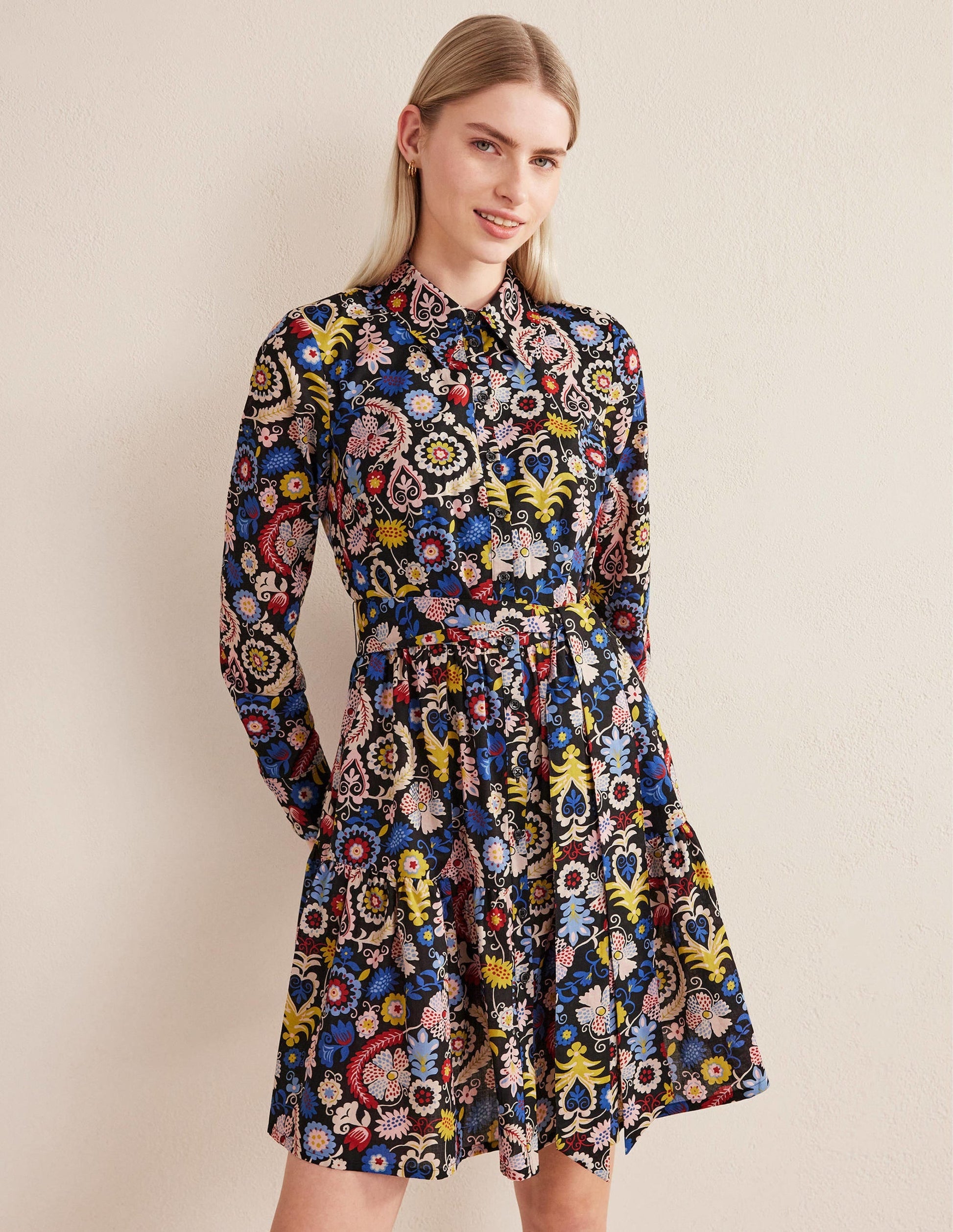 Tiered Cotton Mini Shirt Dress-Multi, Tropic Charm-4