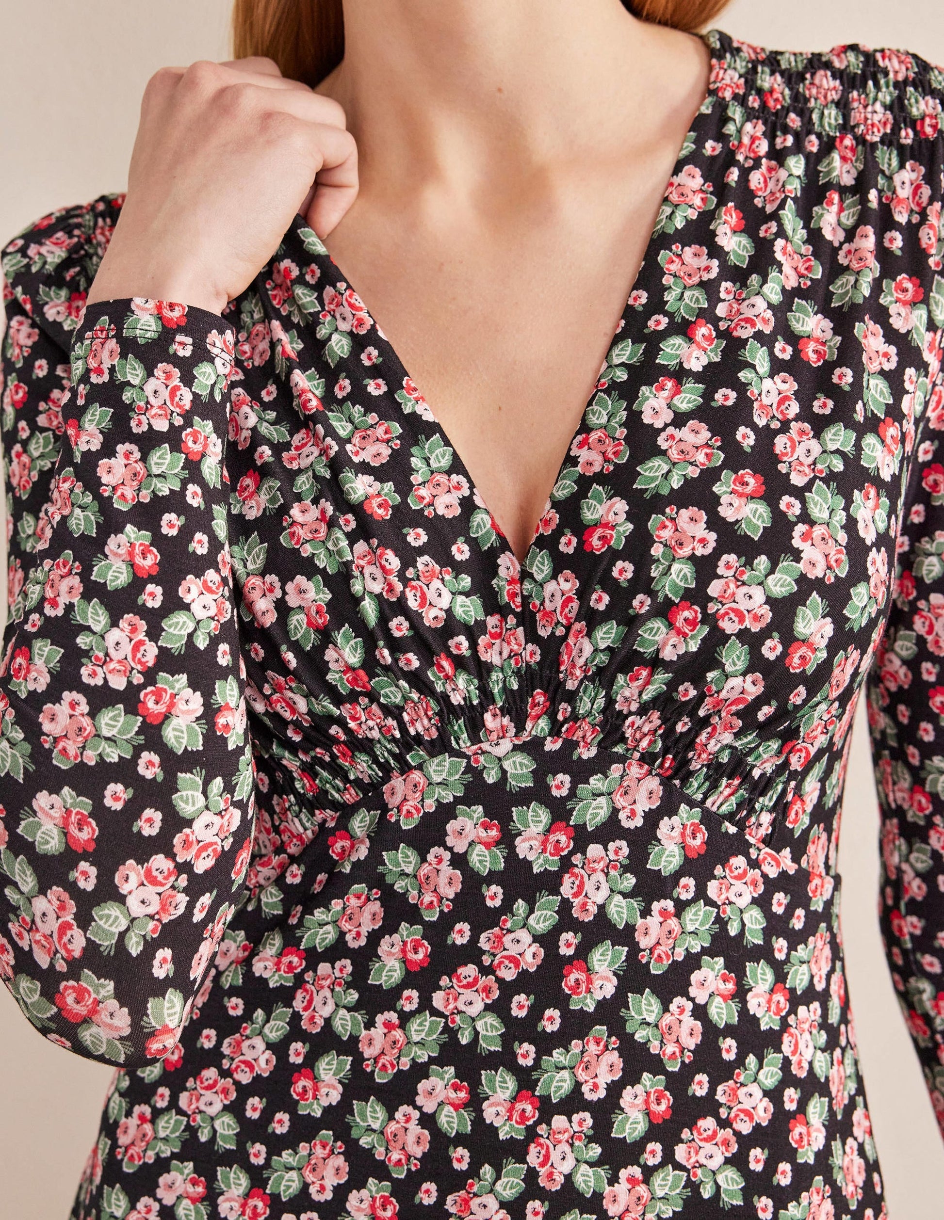 Jersey Mini Tea Dress-Black, Diamond Rose-2