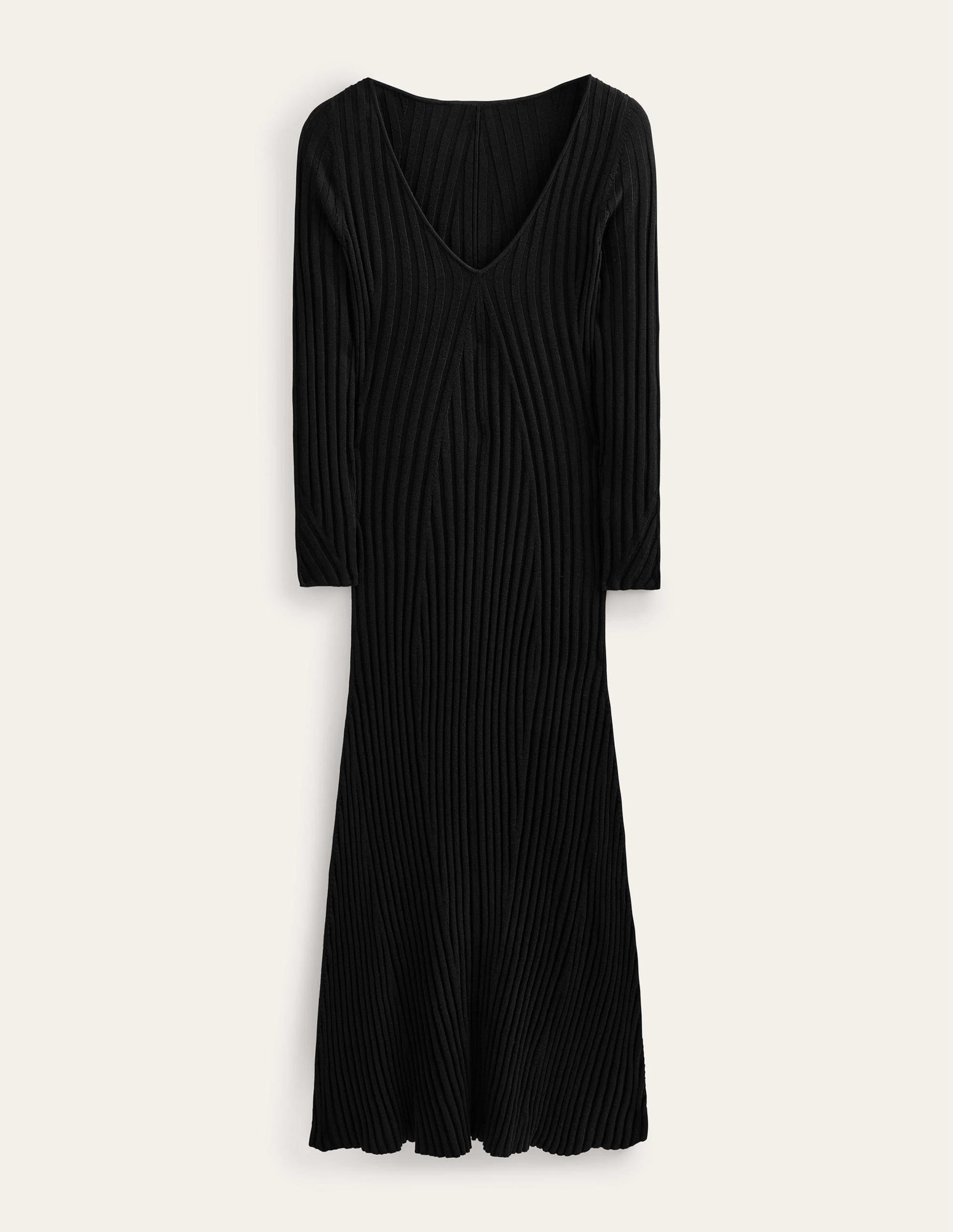 Ribbed Knitted Maxi Dress-Black - Image 5