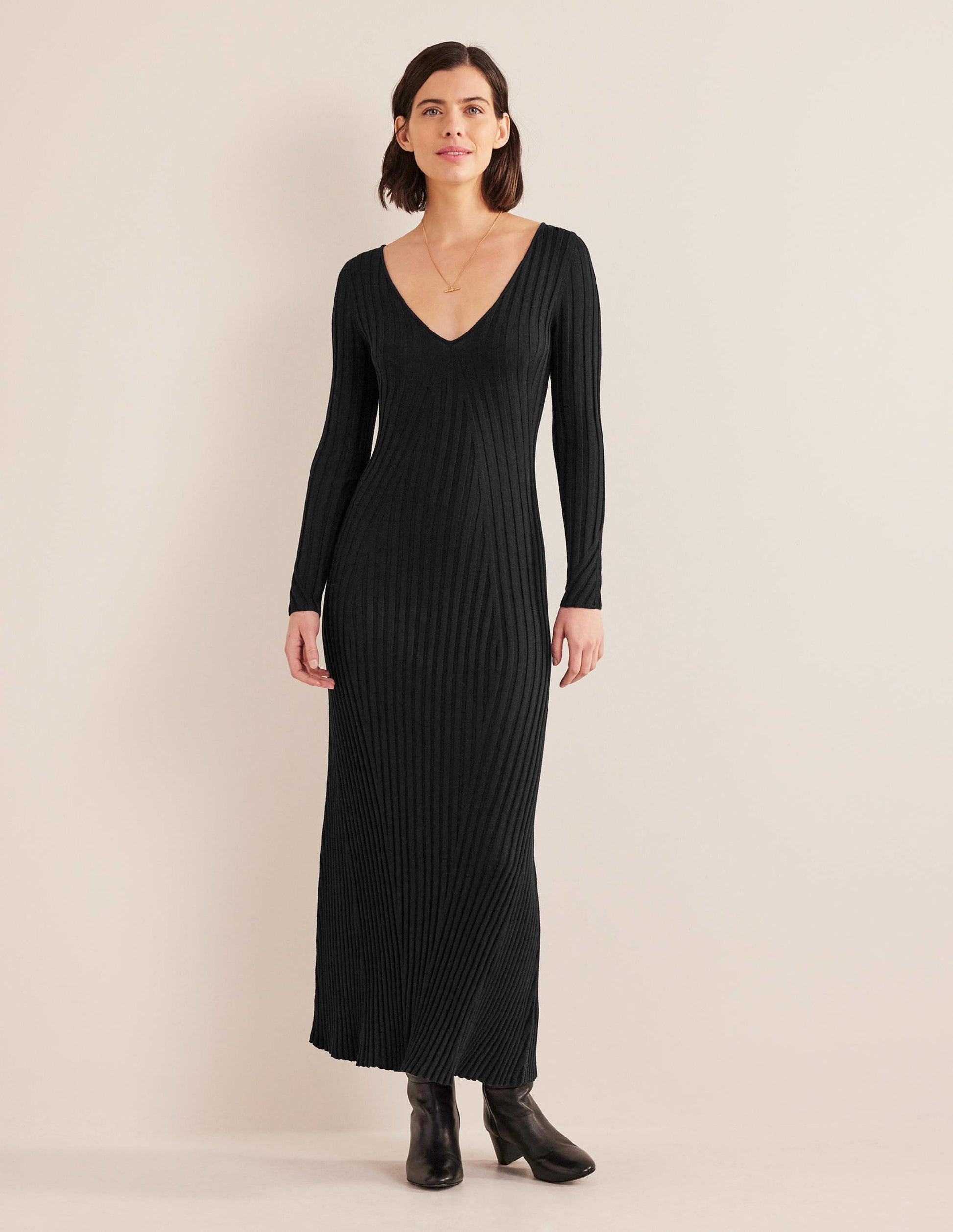 Ribbed Knitted Maxi Dress-Black-1