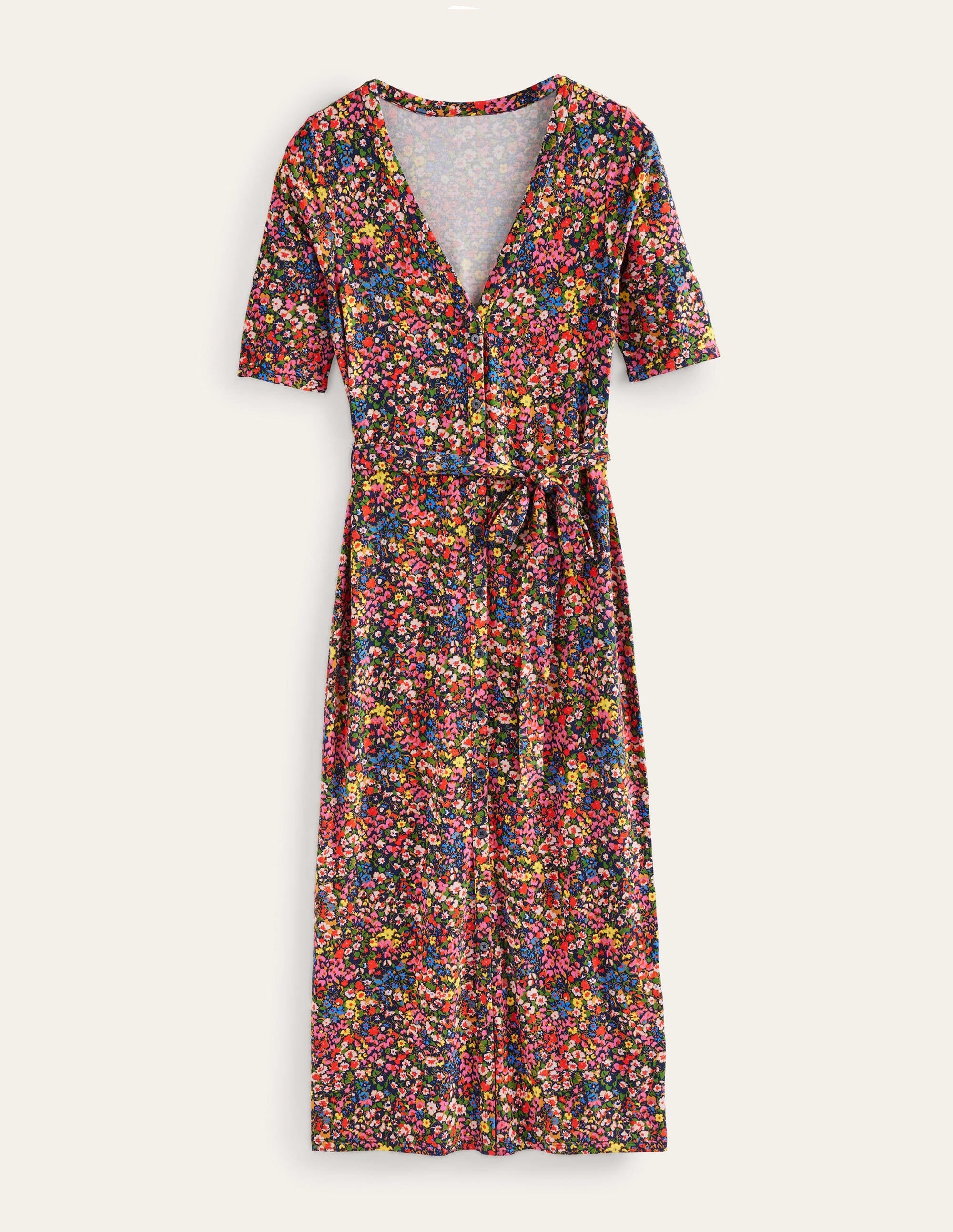 Button Front Jersey Midi Dress-Multi, Gardenia Petal - Image 5