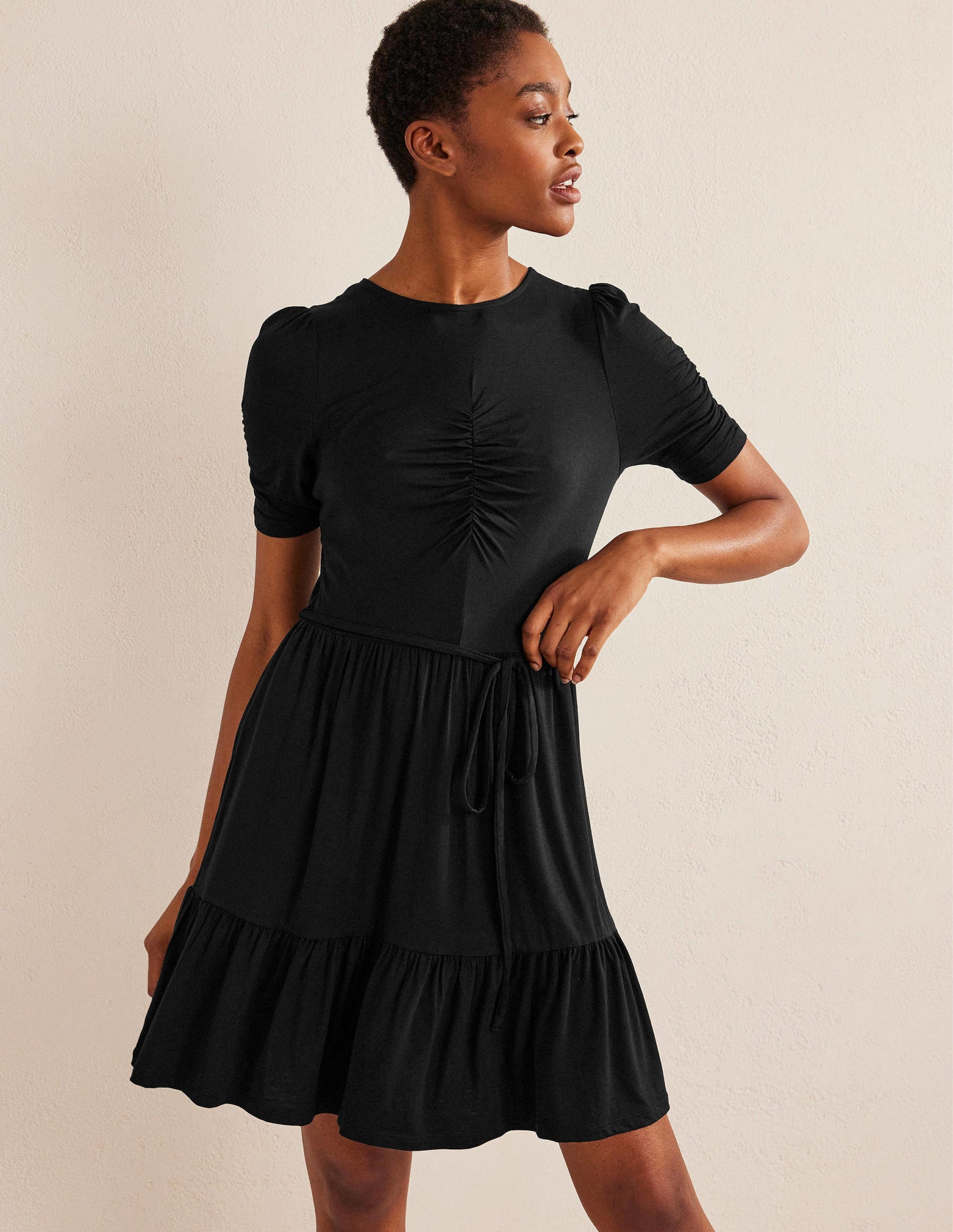 Ruched Bust Jersey Mini Dress-Black-1