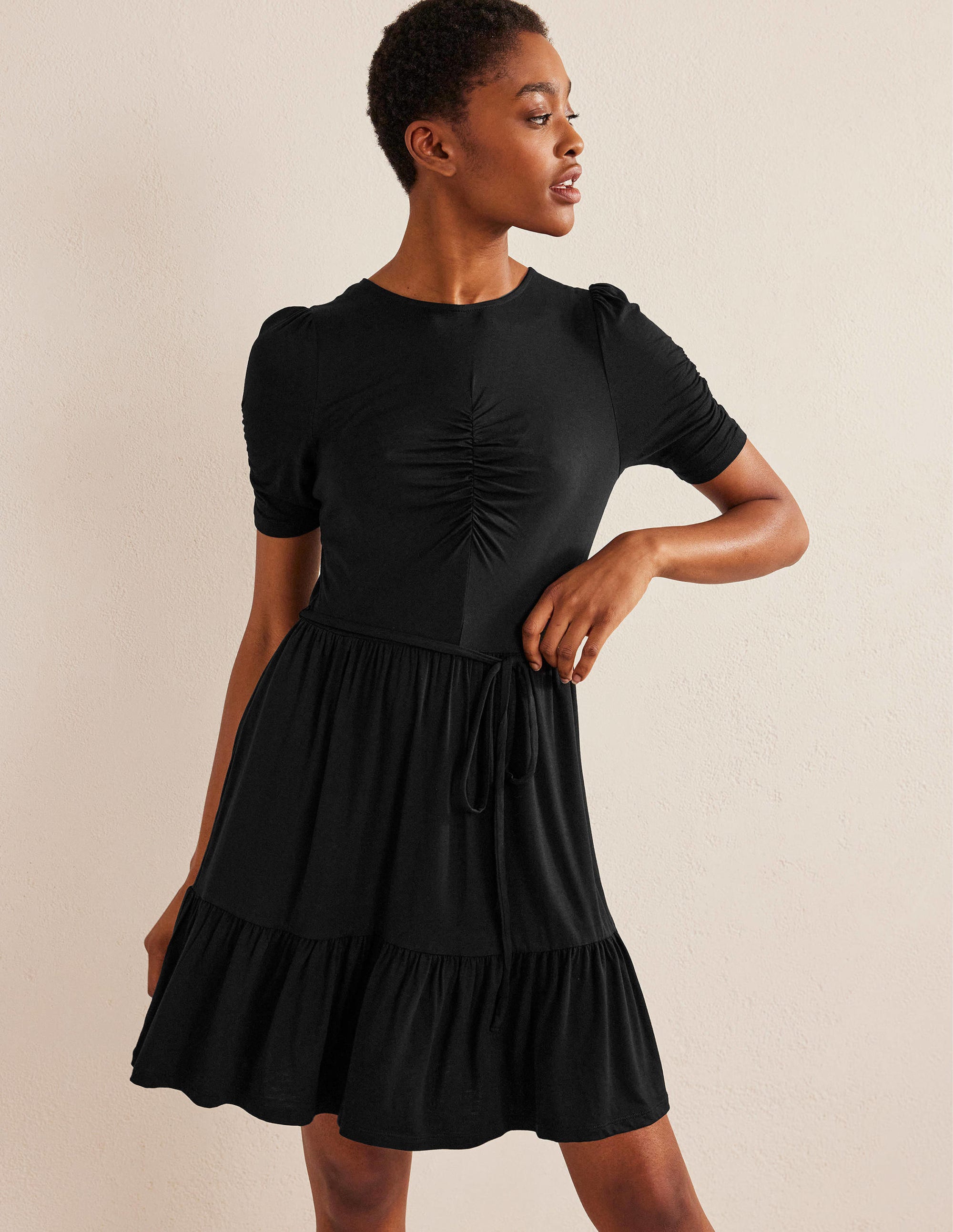 Ruched Bust Jersey Mini Dress-Black - Image 1