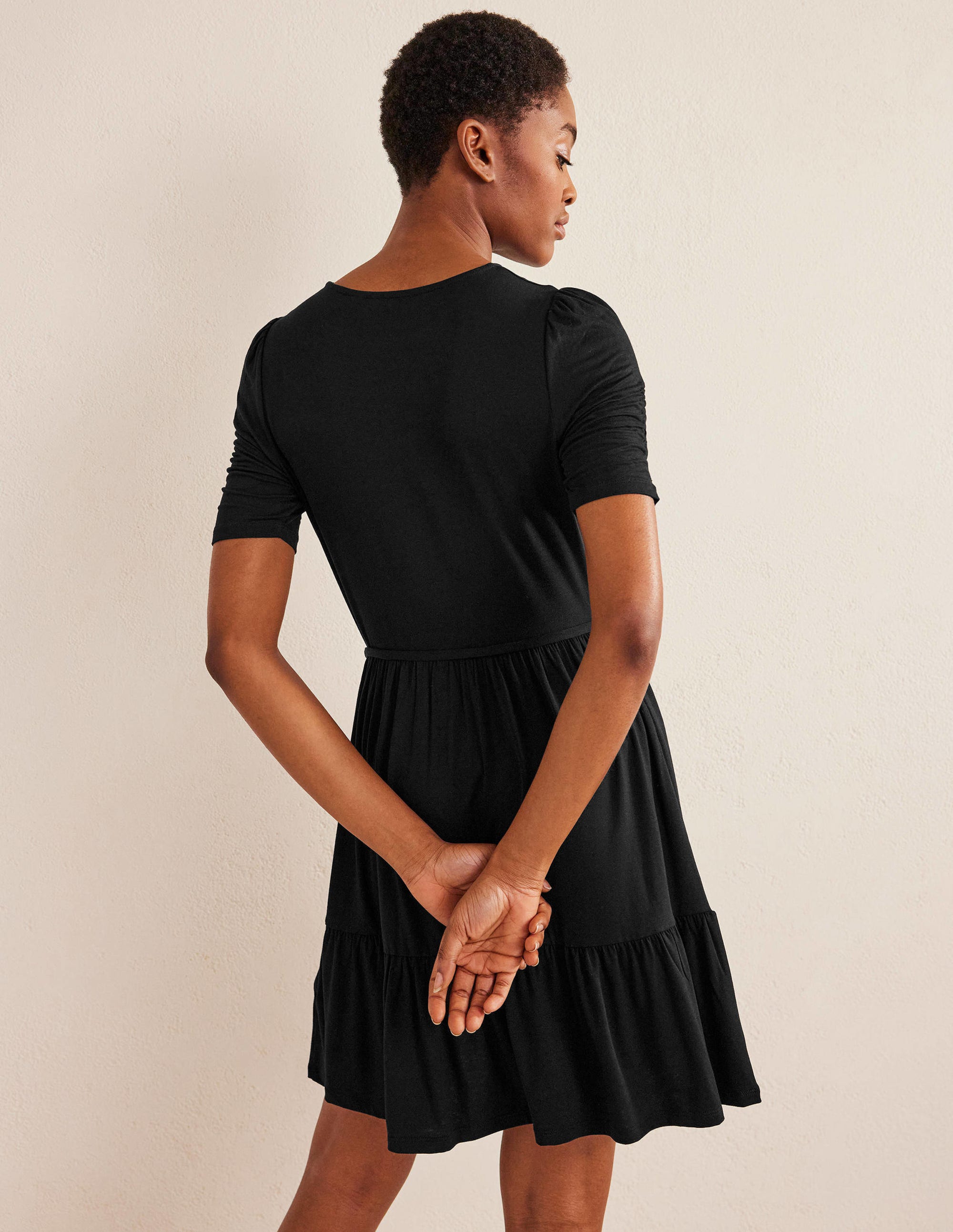 Ruched Bust Jersey Mini Dress-Black - Image 3